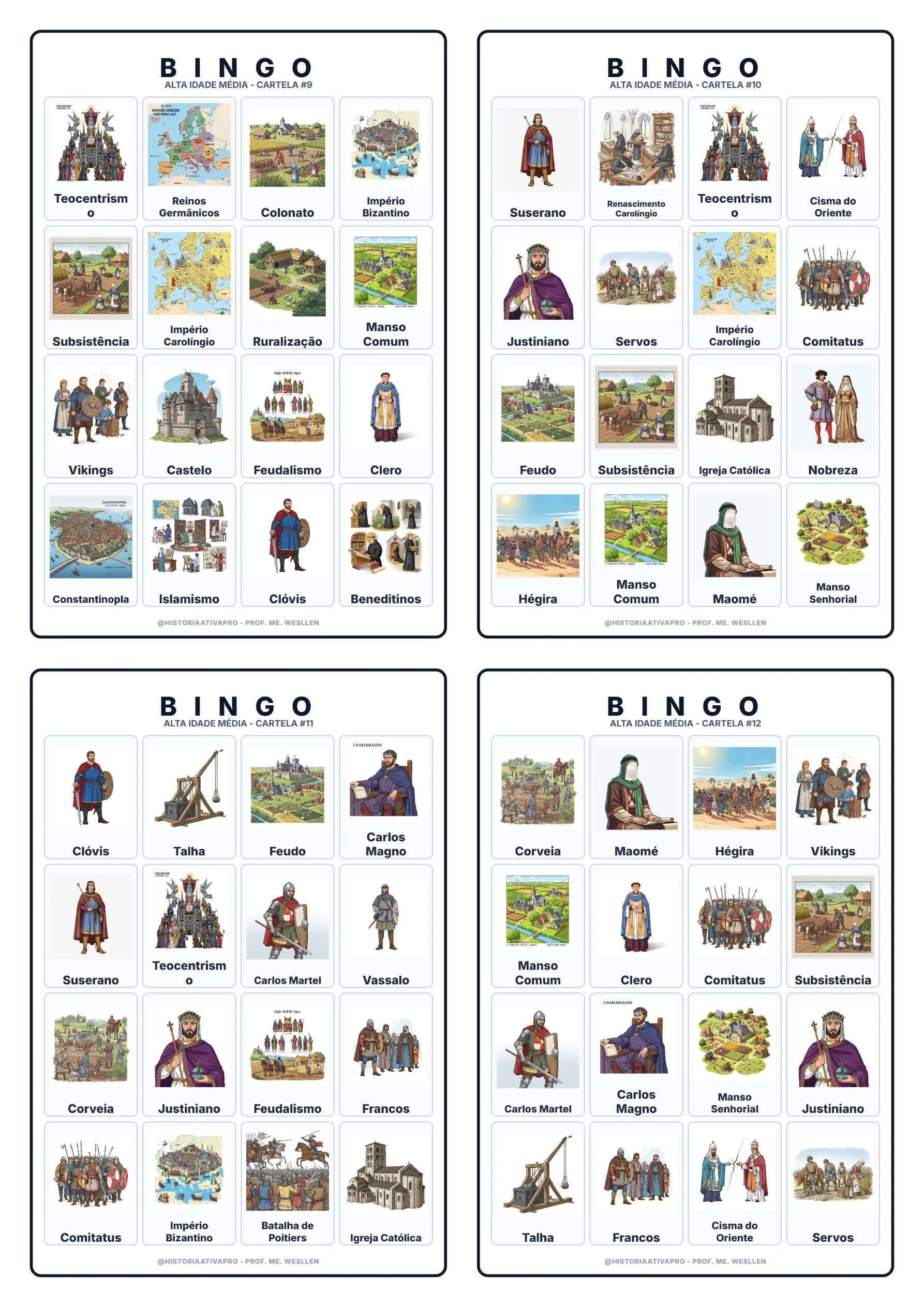 Bingo de História: Alta Idade Média - 7º Ano — amostra 6: Jogo de Bingo sobre a Alta Idade Média, Feudalismo e Império…