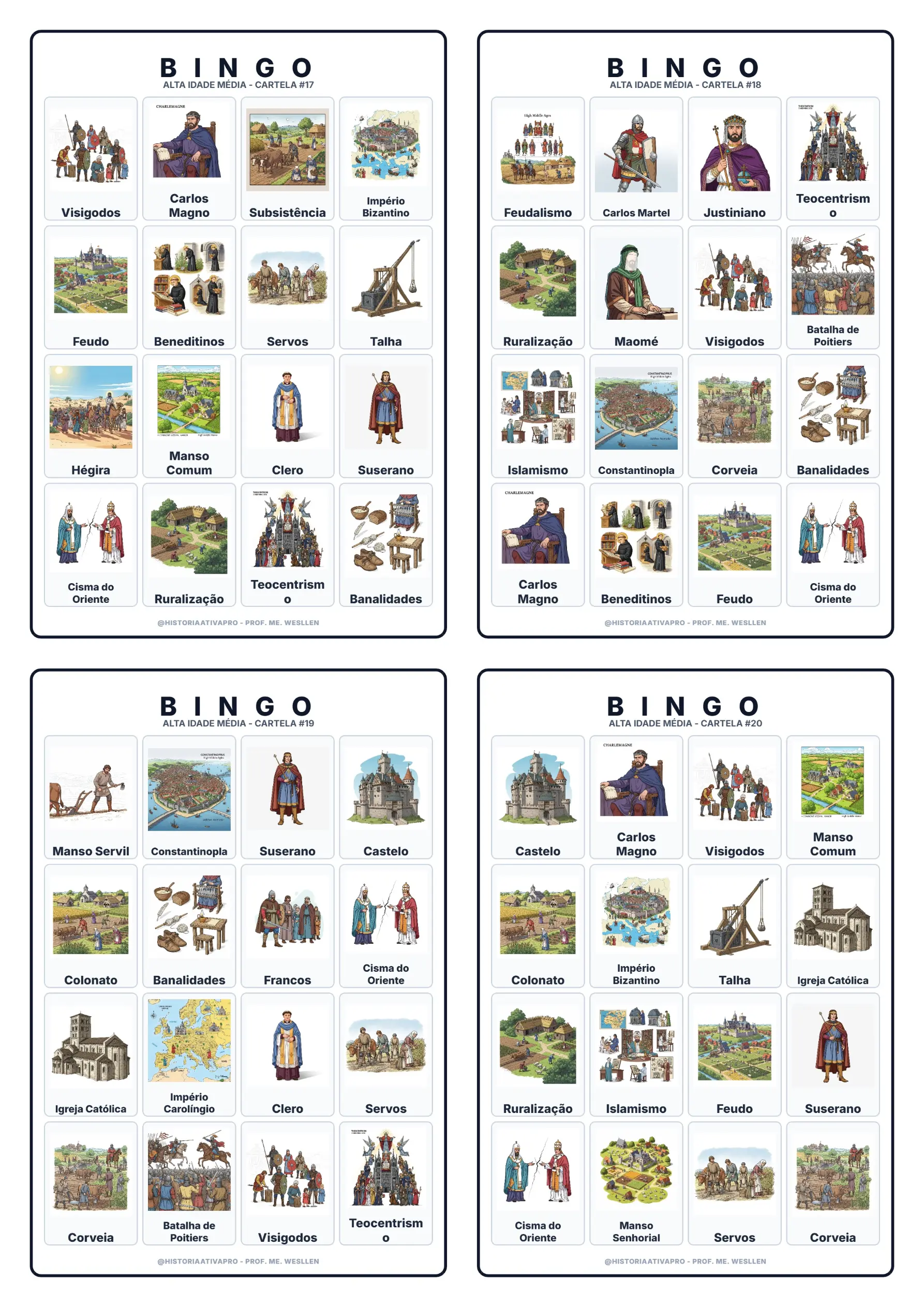 Bingo de História: Alta Idade Média - 7º Ano — amostra 7: Jogo de Bingo sobre a Alta Idade Média, Feudalismo e Império…