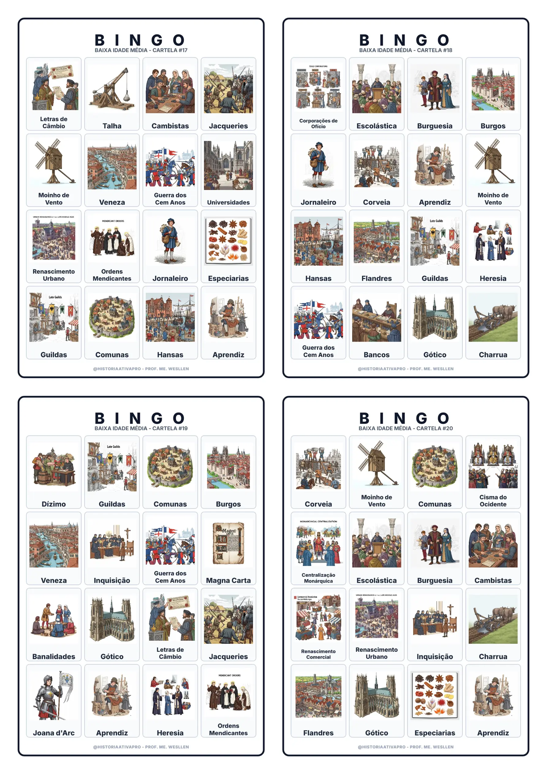 Bingo de História: Baixa Idade Média e Crise do Feudalismo - 7º Ano — amostra 1: Jogo de Bingo sobre a Baixa Idade Média,…
