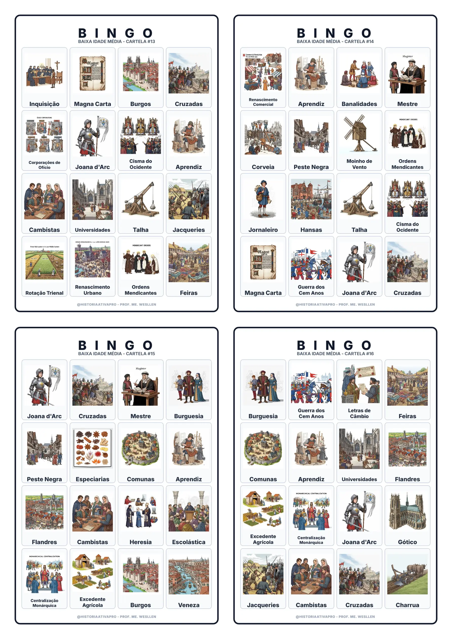 Bingo de História: Baixa Idade Média e Crise do Feudalismo - 7º Ano — amostra 2: Jogo de Bingo sobre a Baixa Idade Média,…