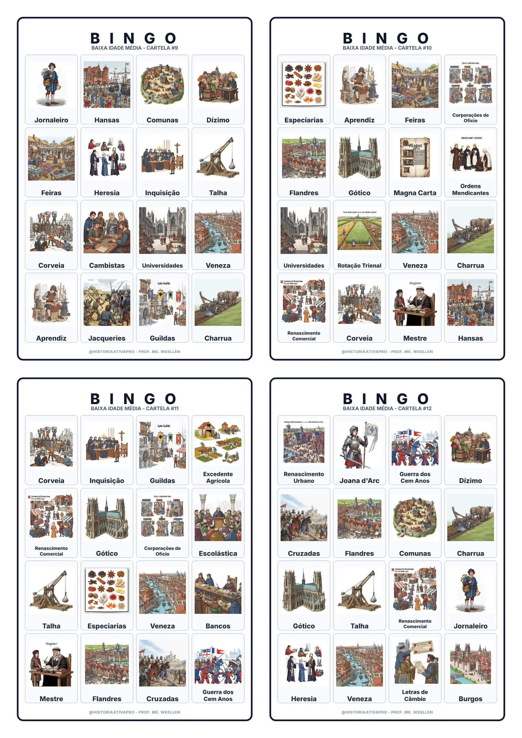 Bingo de História: Baixa Idade Média e Crise do Feudalismo - 7º Ano — amostra 3: Jogo de Bingo sobre a Baixa Idade Média,…