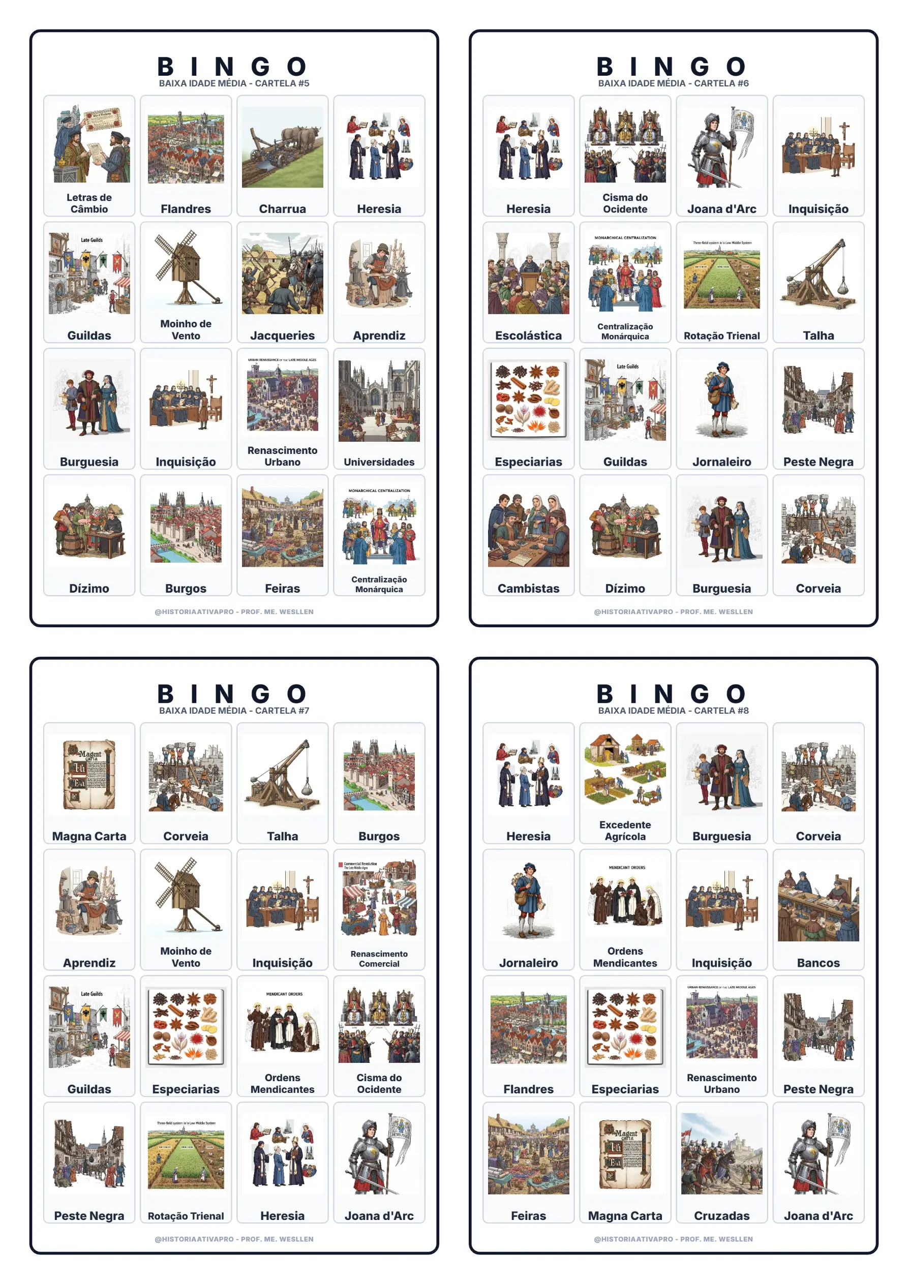 Bingo de História: Baixa Idade Média e Crise do Feudalismo - 7º Ano — amostra 4: Jogo de Bingo sobre a Baixa Idade Média,…