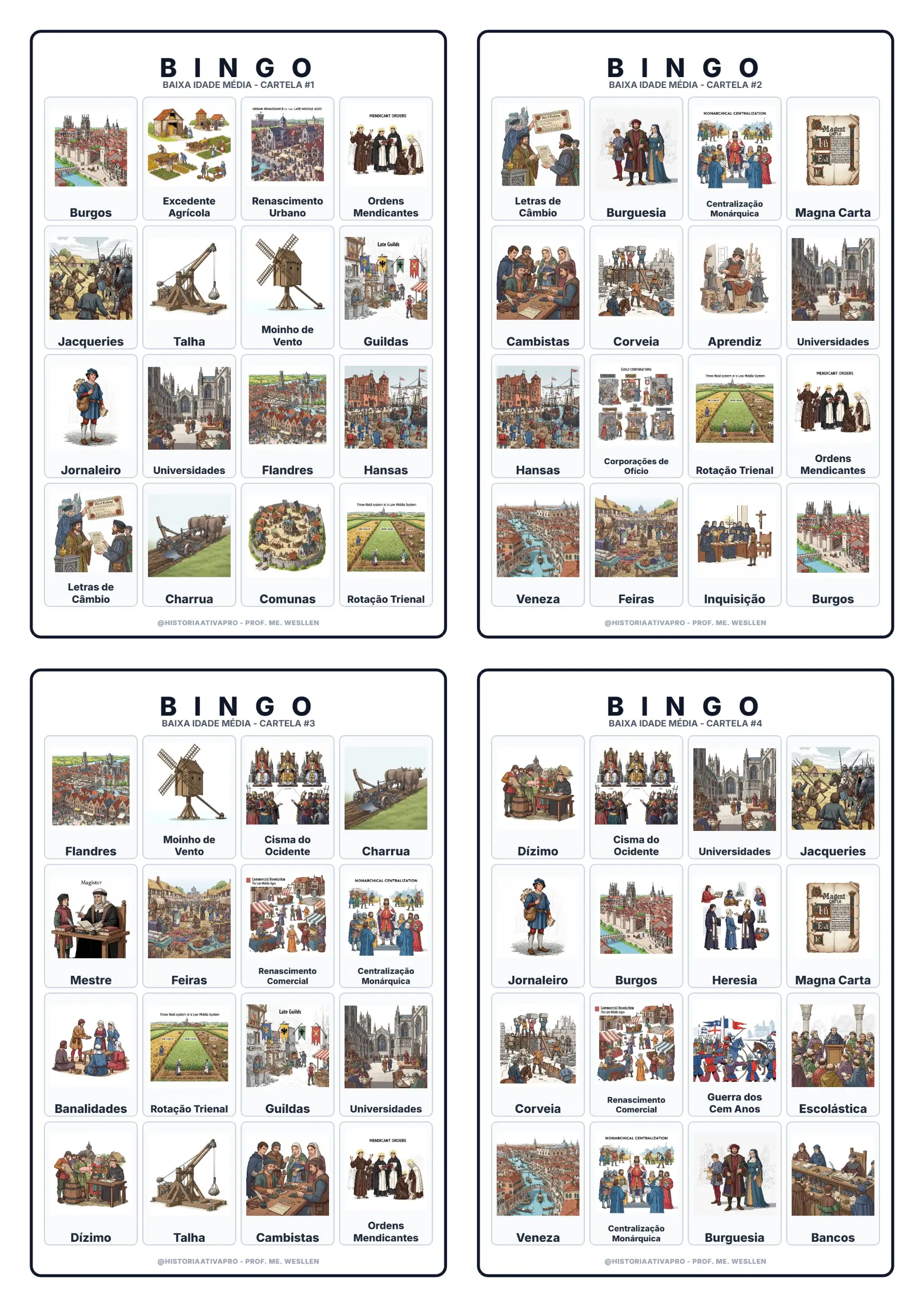 Bingo de História: Baixa Idade Média e Crise do Feudalismo - 7º Ano — amostra 5: Jogo de Bingo sobre a Baixa Idade Média,…