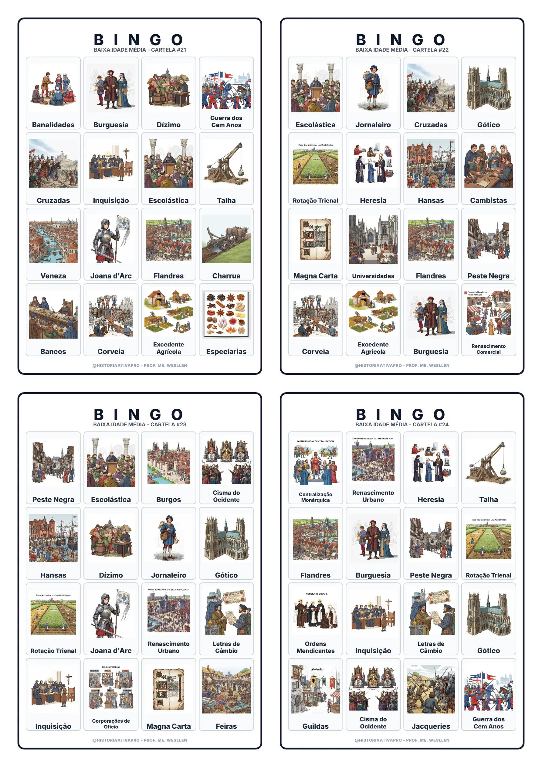 Bingo de História: Baixa Idade Média e Crise do Feudalismo - 7º Ano — Jogos pedagógicos para Fundamental II (6º–9º): Jogo…