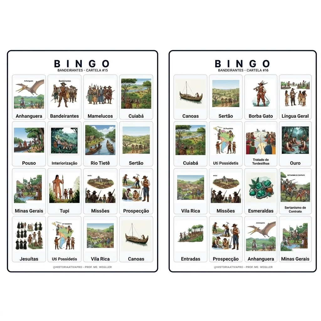 Bingo de História: Bandeirantes e Expansão - 7º Ano — amostra 1: O que vem dentro?