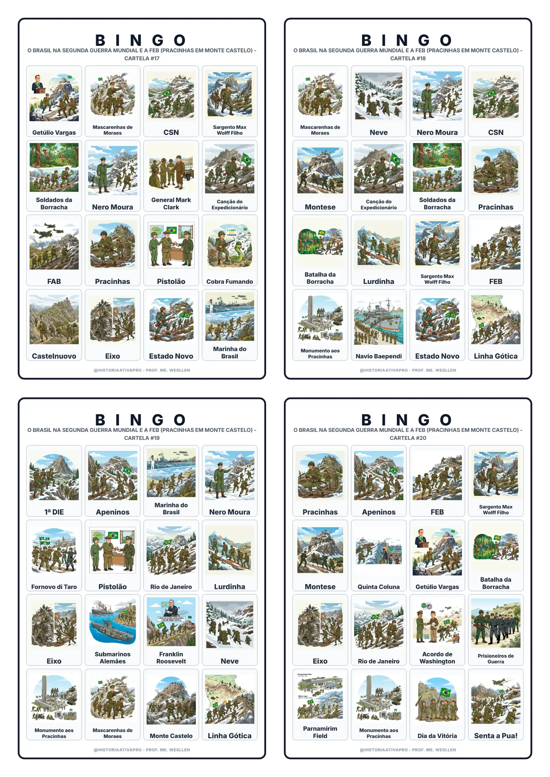 Bingo de História: Brasil na 2ª Guerra e FEB - 9º Ano — amostra 7: Jogo de Bingo sobre o Brasil na Segunda Guerra Mundial e…
