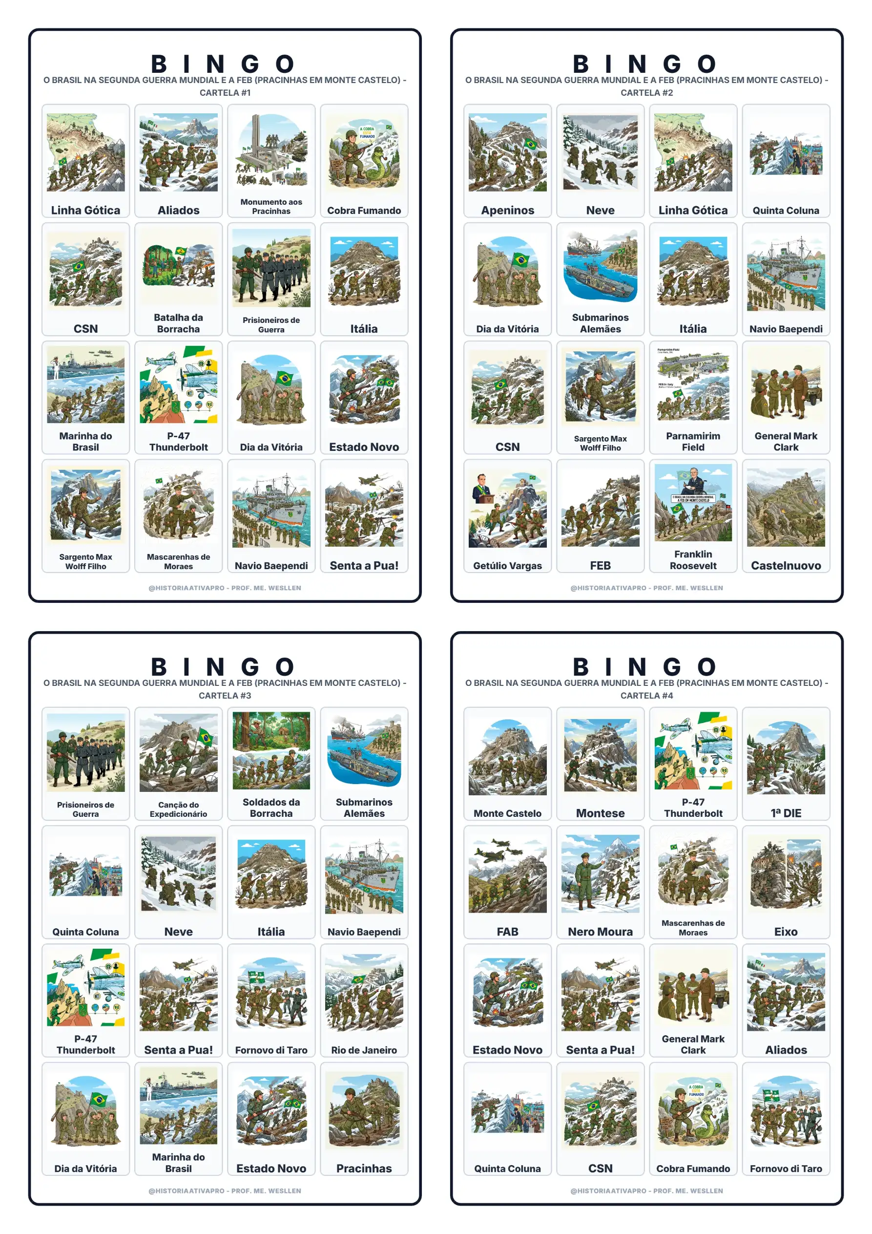 Bingo de História: Brasil na 2ª Guerra e FEB - 9º Ano — Jogos pedagógicos para Fundamental II (6º–9º): Jogo de Bingo sobre…