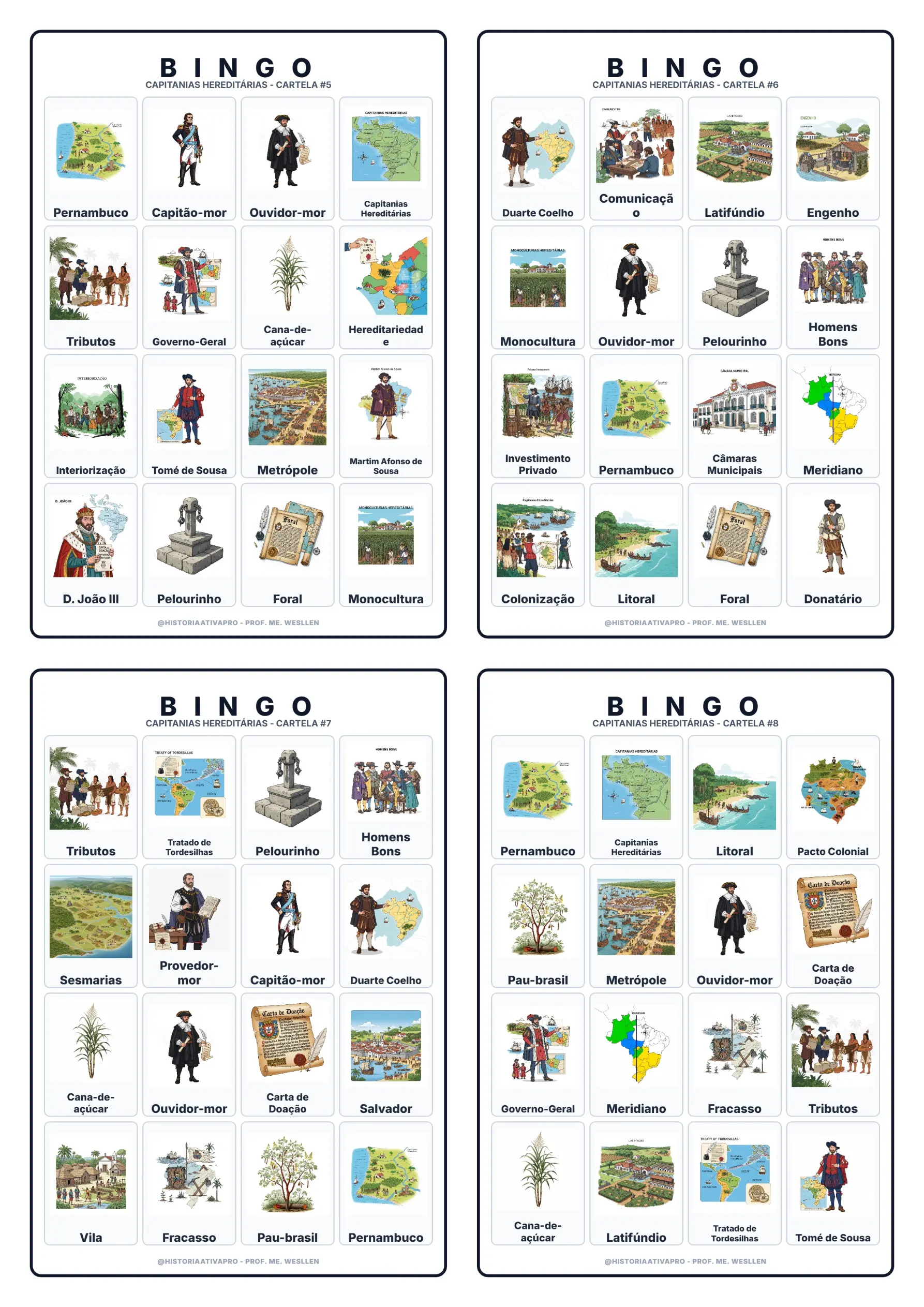 Bingo de História: Capitanias Hereditárias - 7º Ano — amostra 4: Jogo de Bingo sobre Capitanias Hereditárias e a…