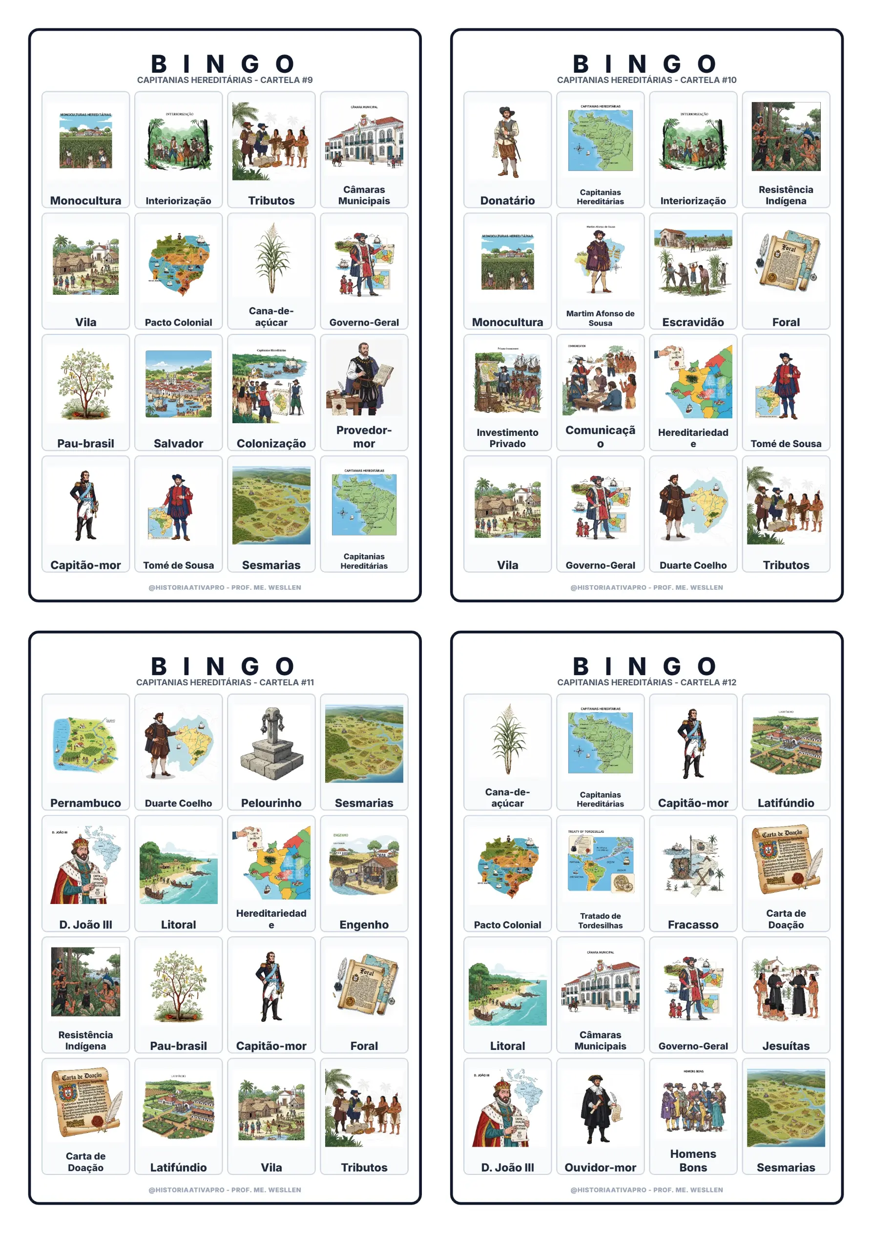 Bingo de História: Capitanias Hereditárias - 7º Ano — amostra 5: Jogo de Bingo sobre Capitanias Hereditárias e a…