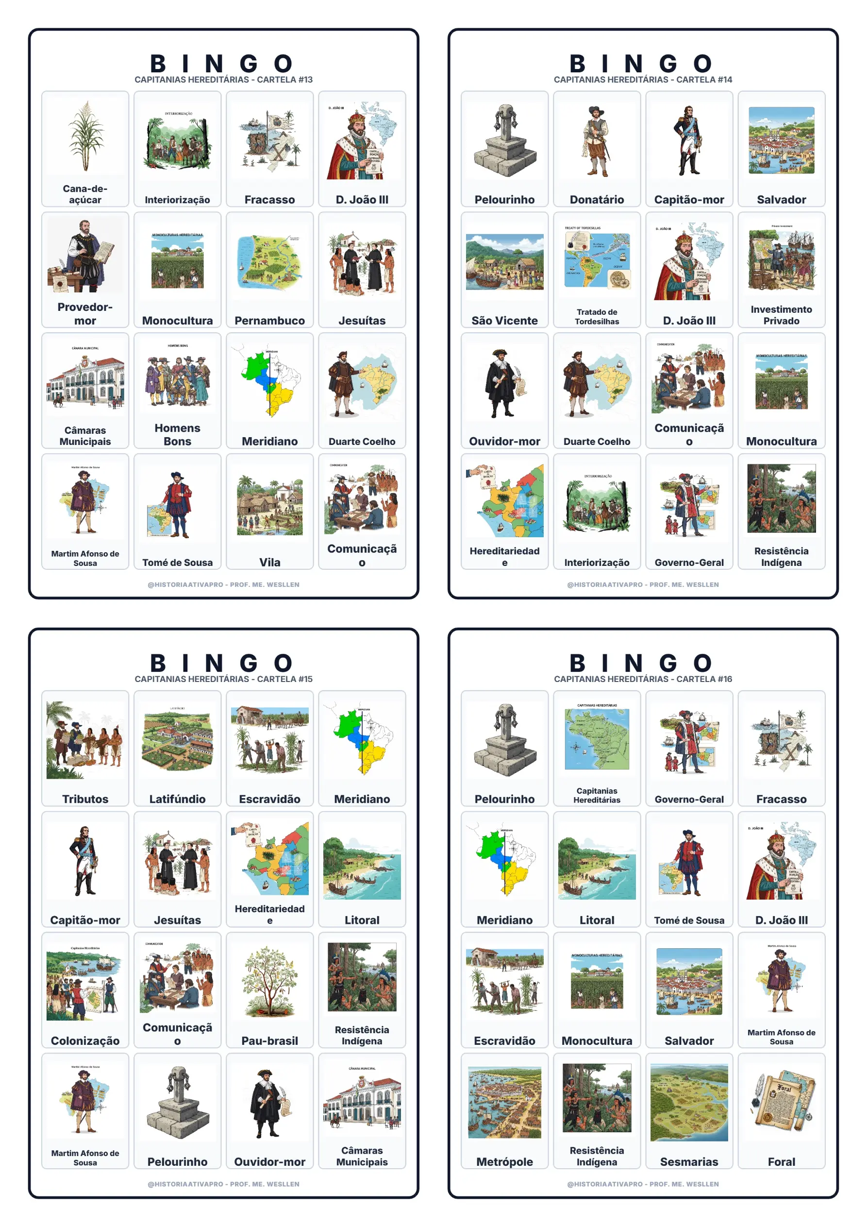 Bingo de História: Capitanias Hereditárias - 7º Ano — amostra 6: Jogo de Bingo sobre Capitanias Hereditárias e a…