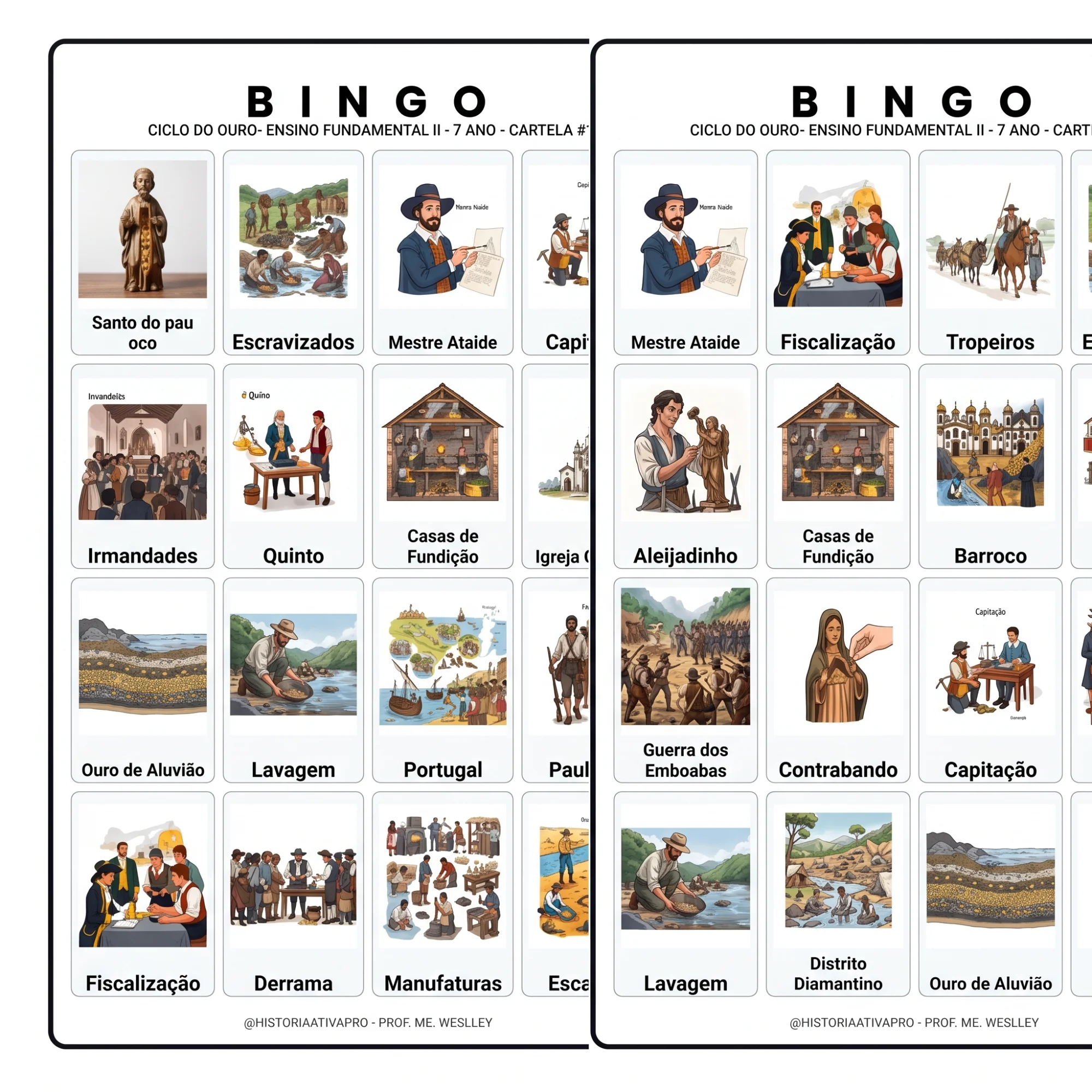 Bingo de História: Ciclo do Ouro - 7º Ano — capa do material