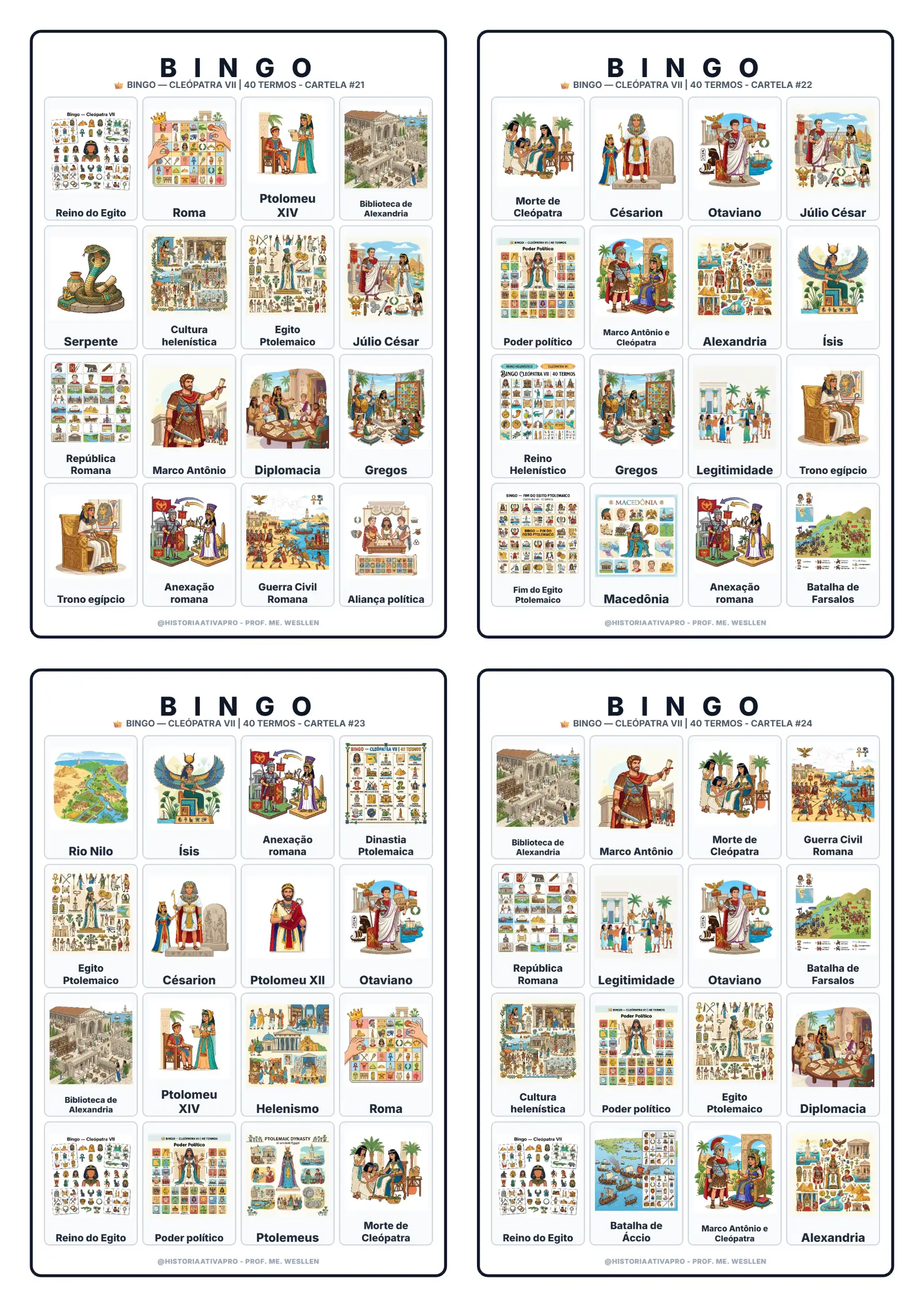Bingo de História: Cleópatra VII - 6º e 7º Ano — Jogos pedagógicos para Fundamental II (6º–9º): Jogo de Bingo sobre…