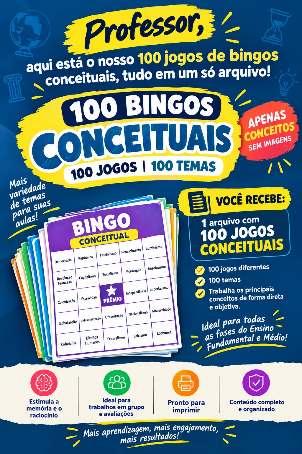 BINGO DE HISTÓRIA COM 100 JOGOS CONCEITUAIS — Jogos pedagógicos para 5º ano: BINGO DE HISTÓRIA Transforme sua aula de…