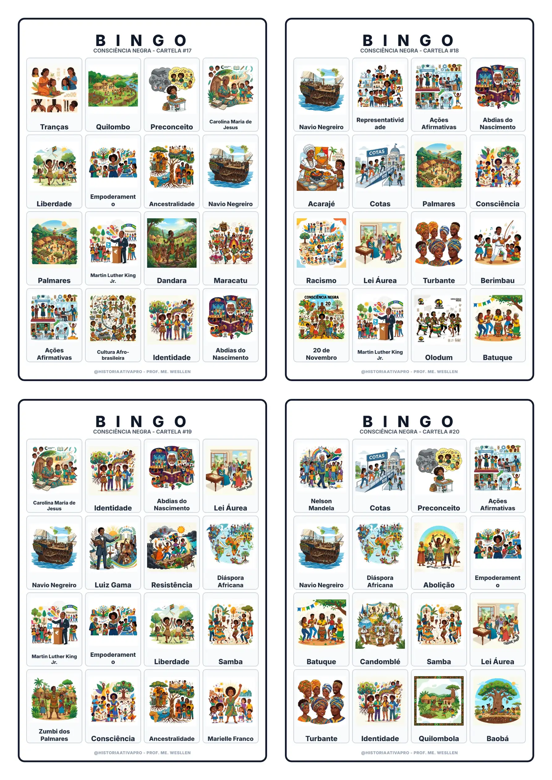 Bingo de História: Consciência Negra e Resistência — amostra 1: Jogo de Bingo sobre a Consciência Negra e a resistência…