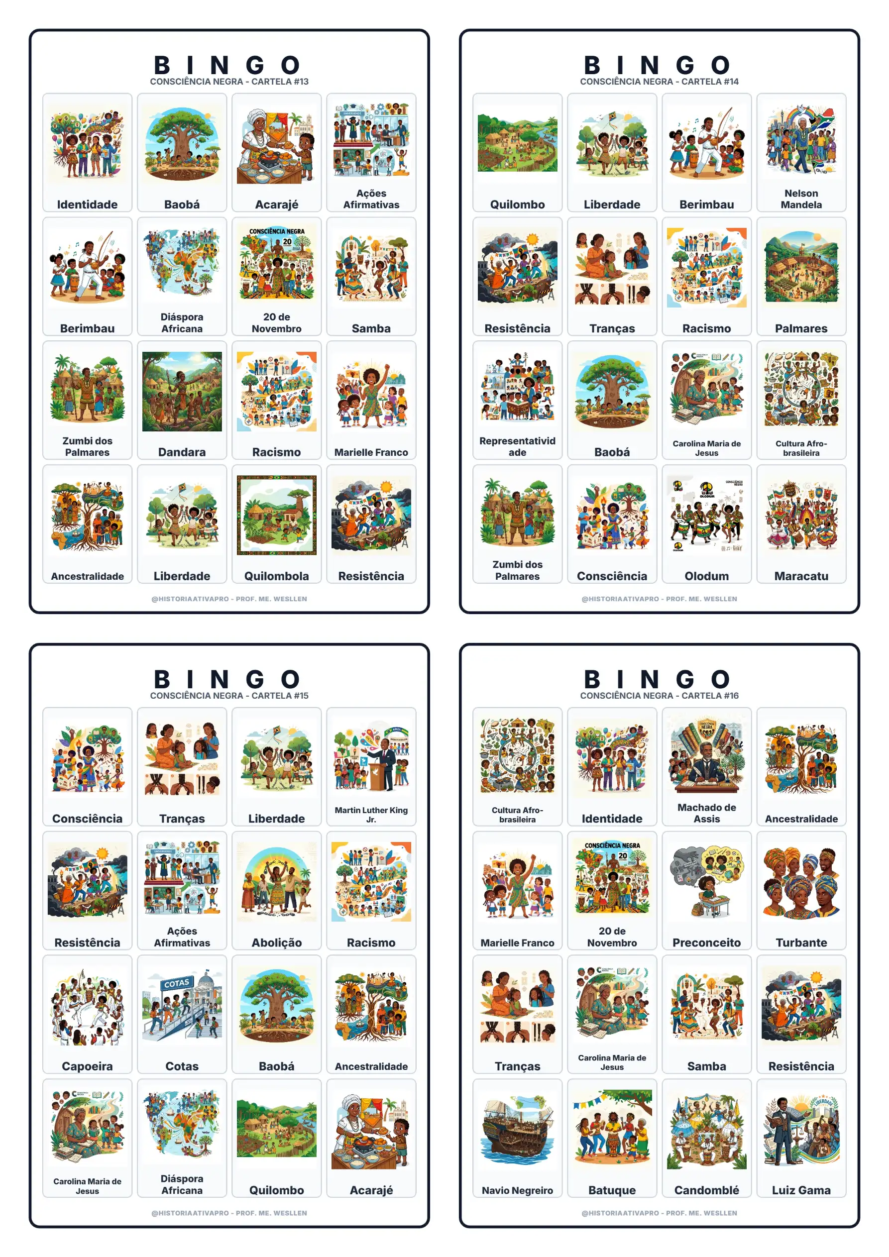 Bingo de História: Consciência Negra e Resistência — amostra 2: Jogo de Bingo sobre a Consciência Negra e a resistência…