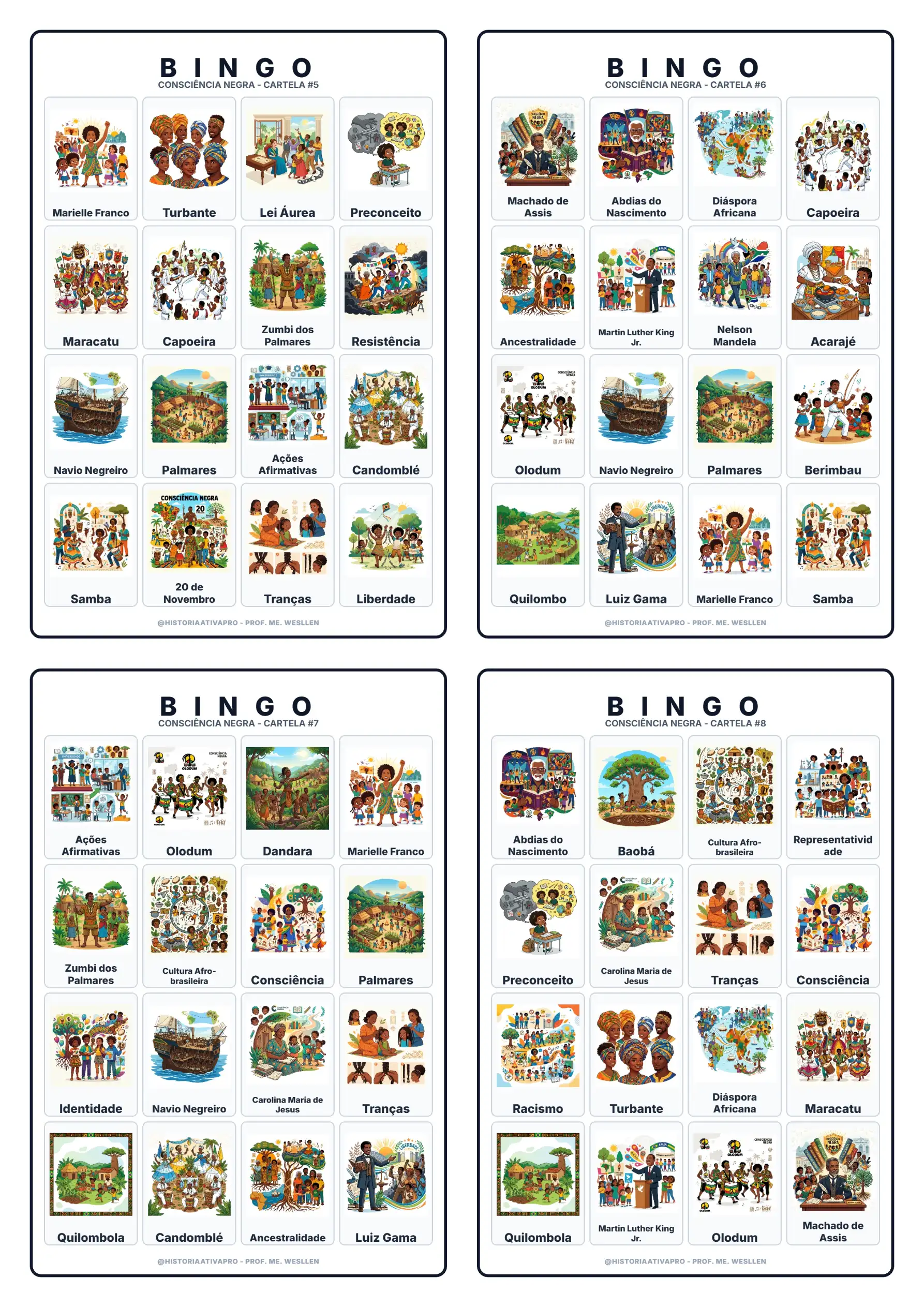 Bingo de História: Consciência Negra e Resistência — amostra 4: Jogo de Bingo sobre a Consciência Negra e a resistência…