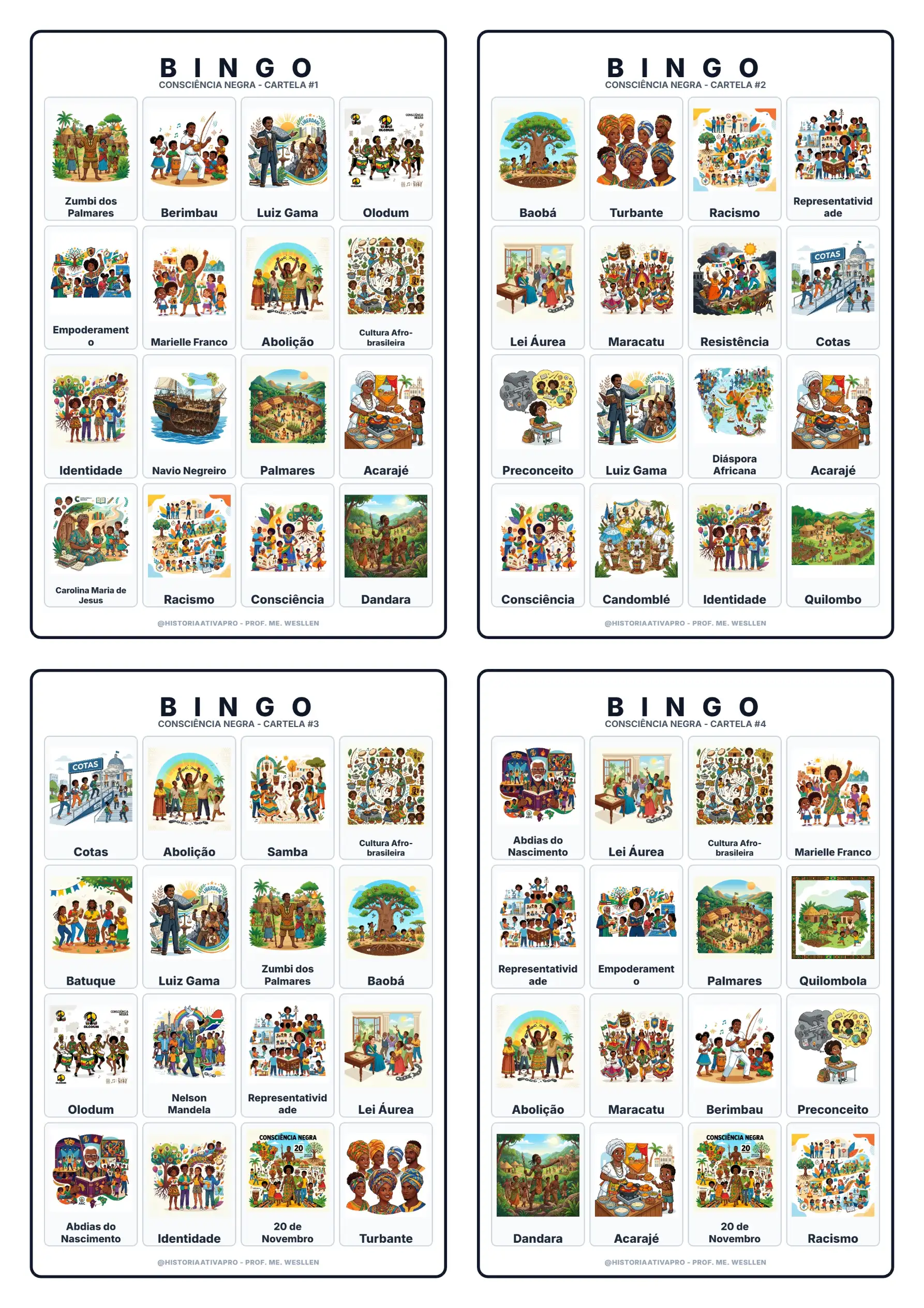 Bingo de História: Consciência Negra e Resistência — amostra 5: Jogo de Bingo sobre a Consciência Negra e a resistência…