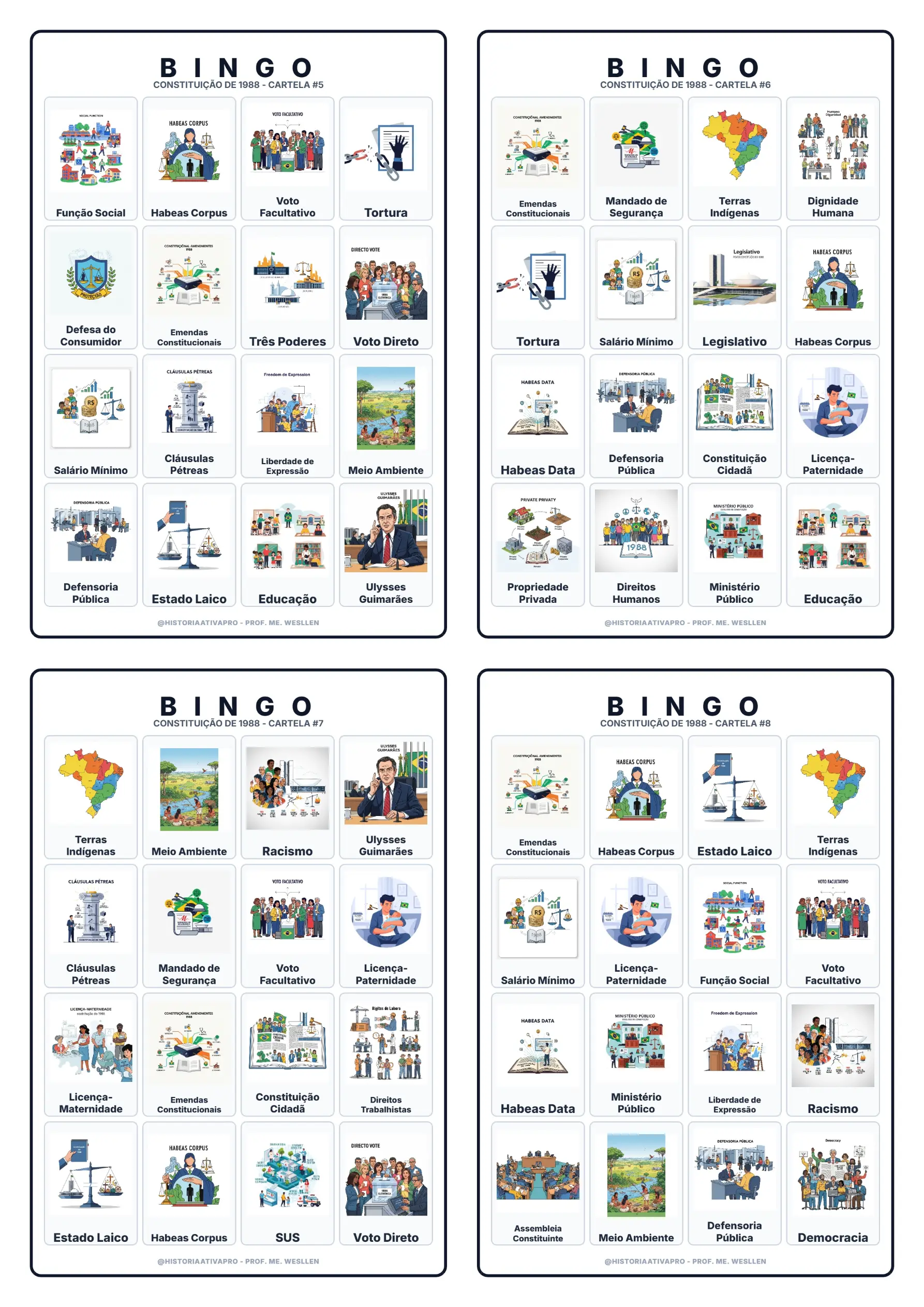 Bingo de História: Constituição de 1988 - 9º Ano — amostra 4: Jogo de Bingo sobre a Constituição de 1988 e os direitos…