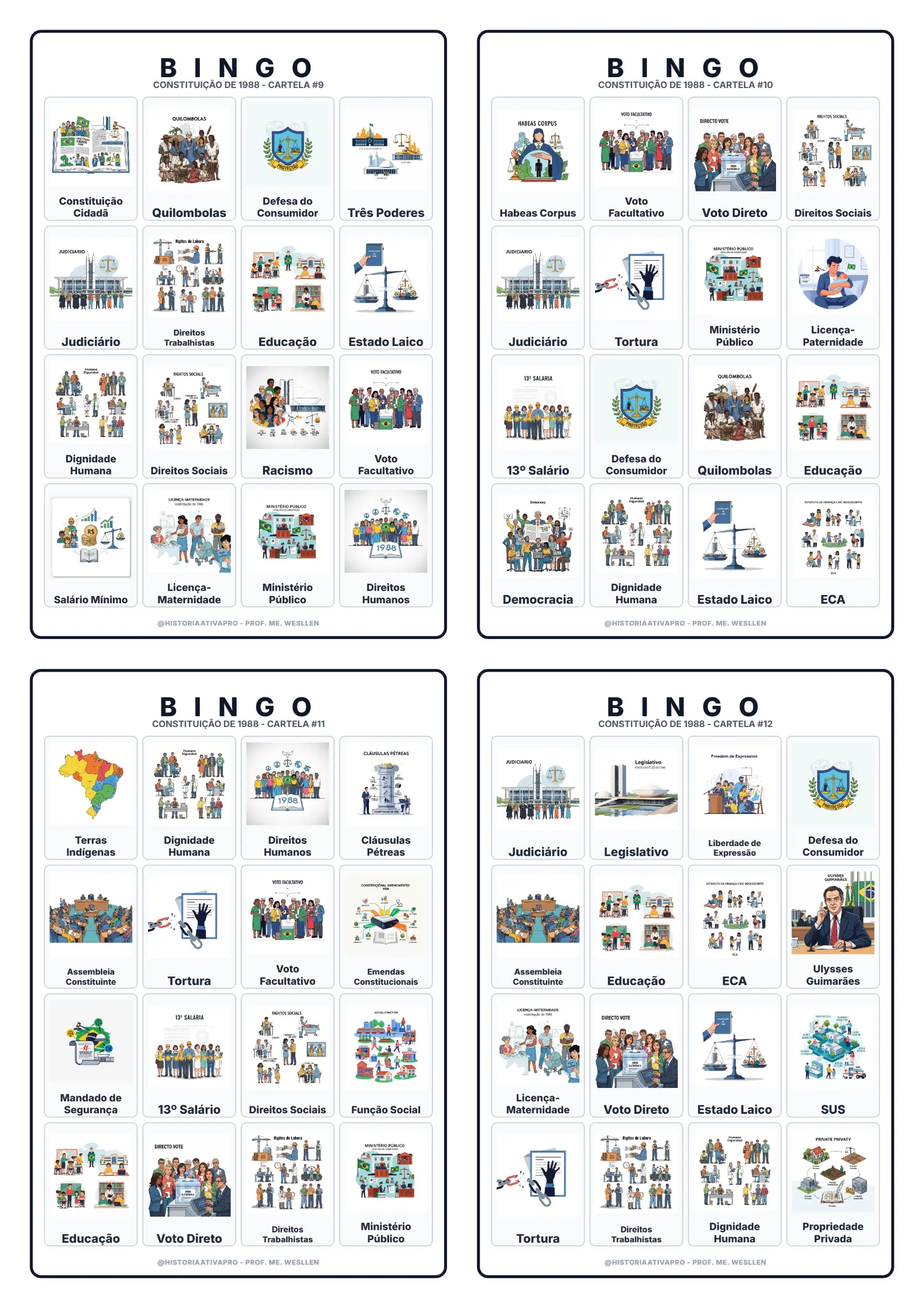 Bingo de História: Constituição de 1988 - 9º Ano — amostra 5: Jogo de Bingo sobre a Constituição de 1988 e os direitos…