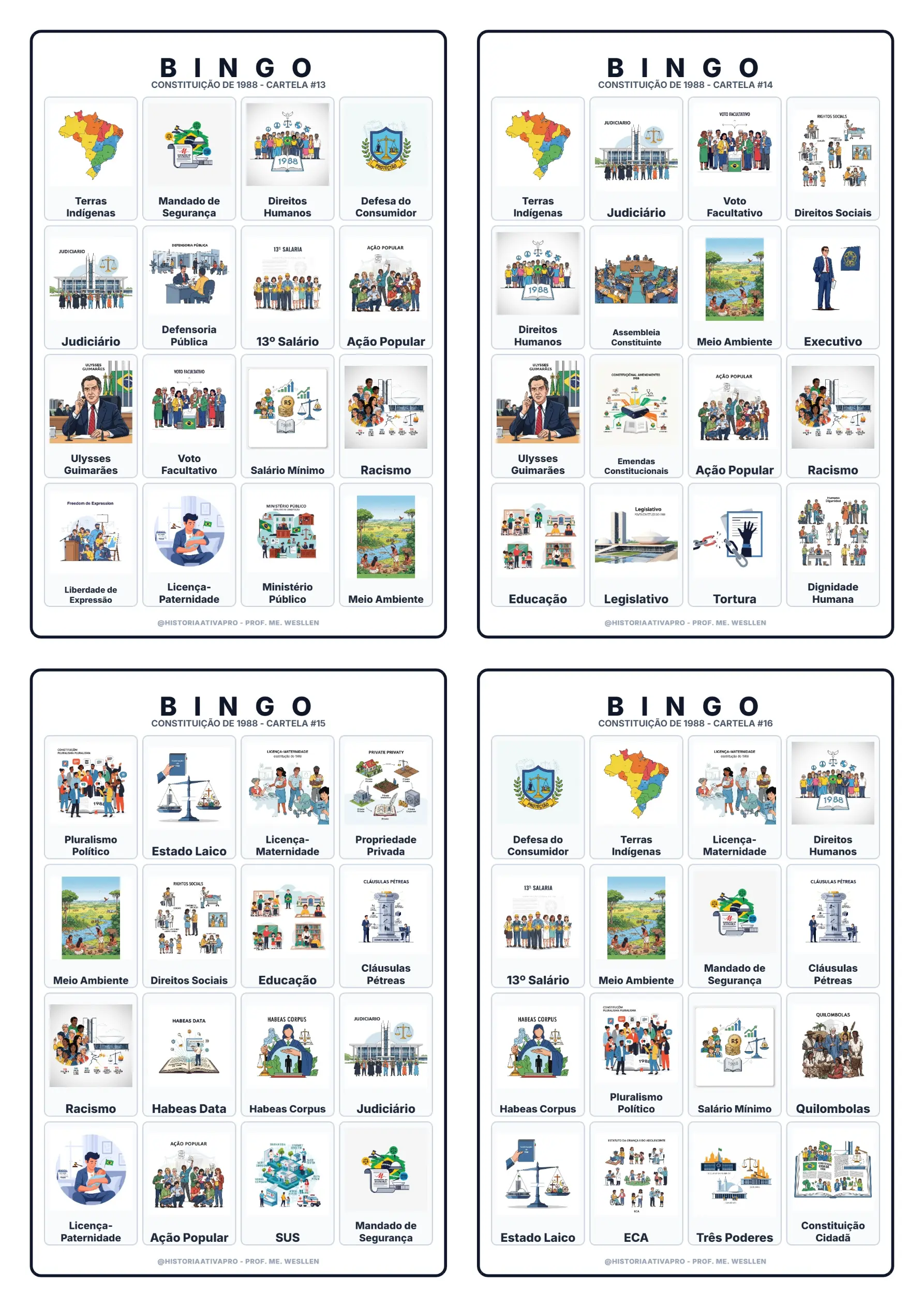 Bingo de História: Constituição de 1988 - 9º Ano — amostra 6: Jogo de Bingo sobre a Constituição de 1988 e os direitos…