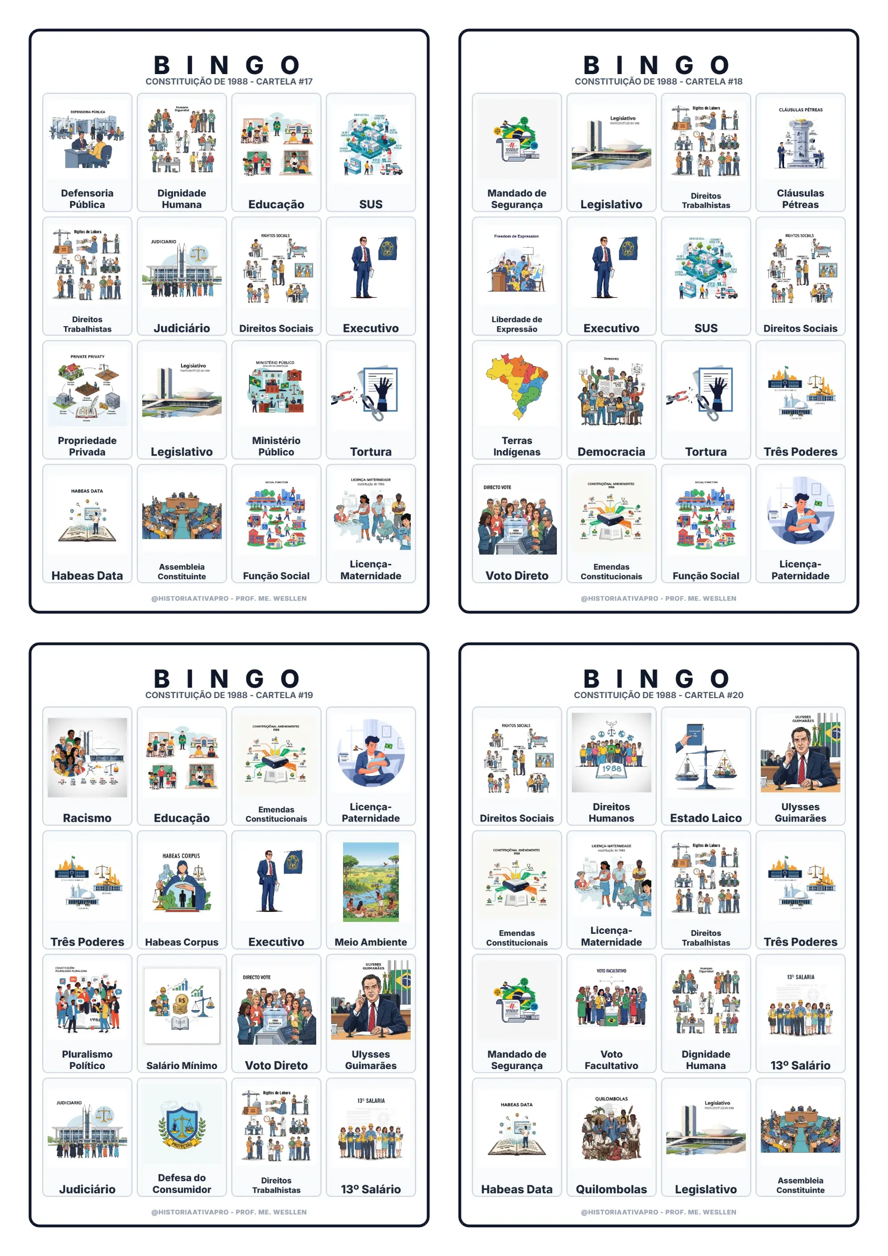 Bingo de História: Constituição de 1988 - 9º Ano — amostra 7: Jogo de Bingo sobre a Constituição de 1988 e os direitos…