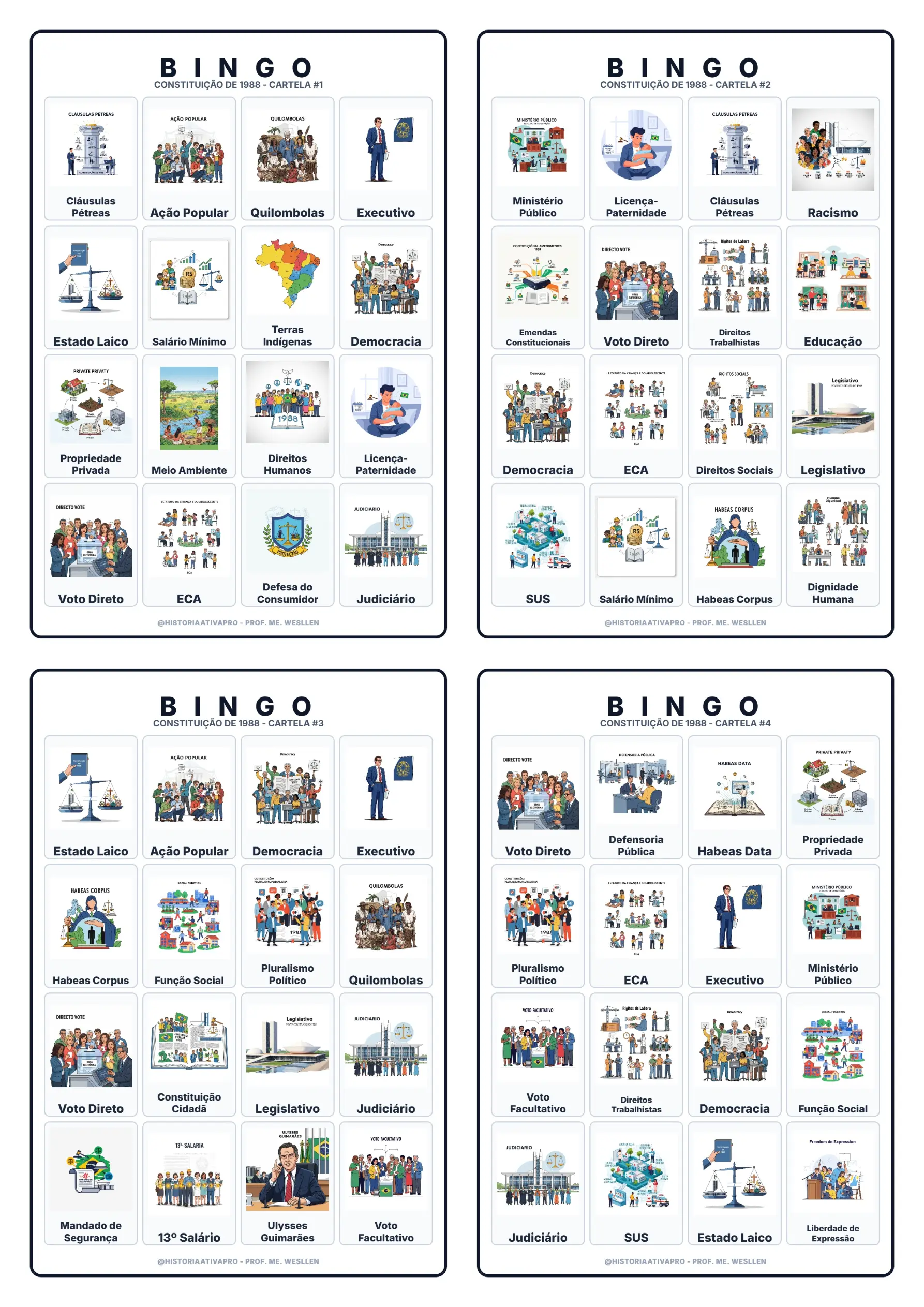 Bingo de História: Constituição de 1988 - 9º Ano — Jogos pedagógicos para Fundamental II (6º–9º): Jogo de Bingo sobre a…