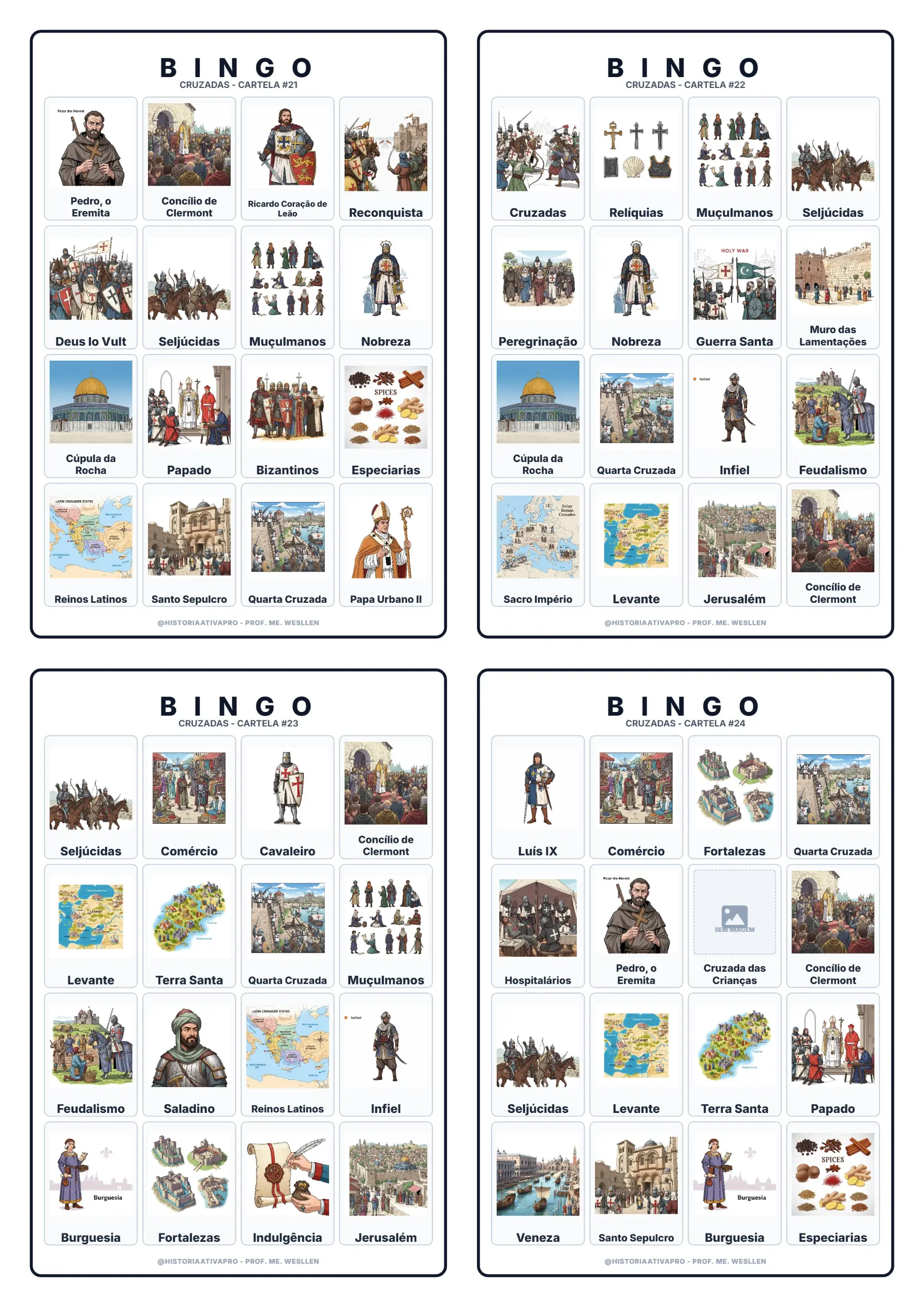 Bingo de História: Cruzadas e Idade Média - 7º Ano — amostra 1: Jogo de Bingo sobre as Cruzadas, expedições à Terra Santa e…