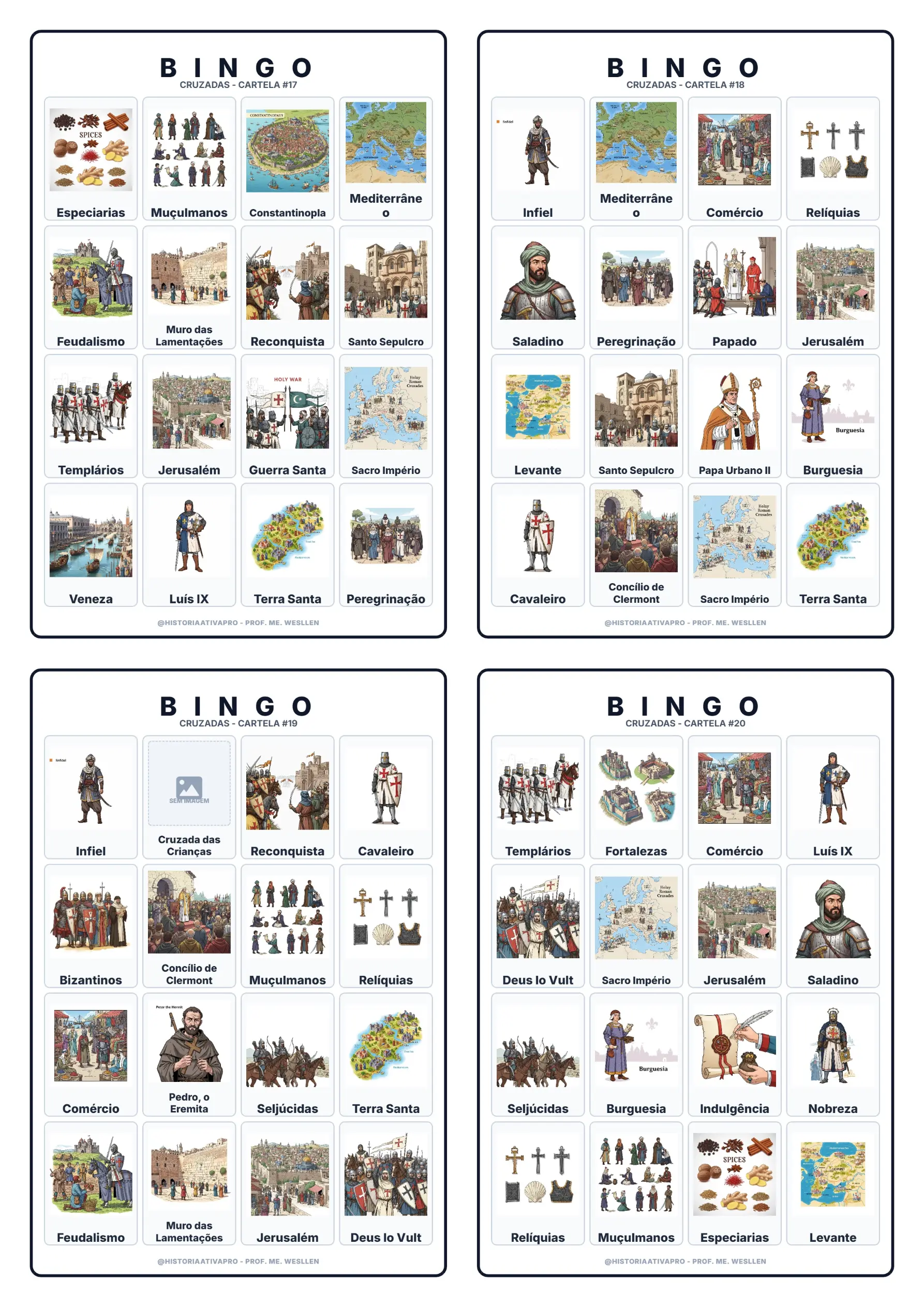 Bingo de História: Cruzadas e Idade Média - 7º Ano — amostra 2: Jogo de Bingo sobre as Cruzadas, expedições à Terra Santa e…
