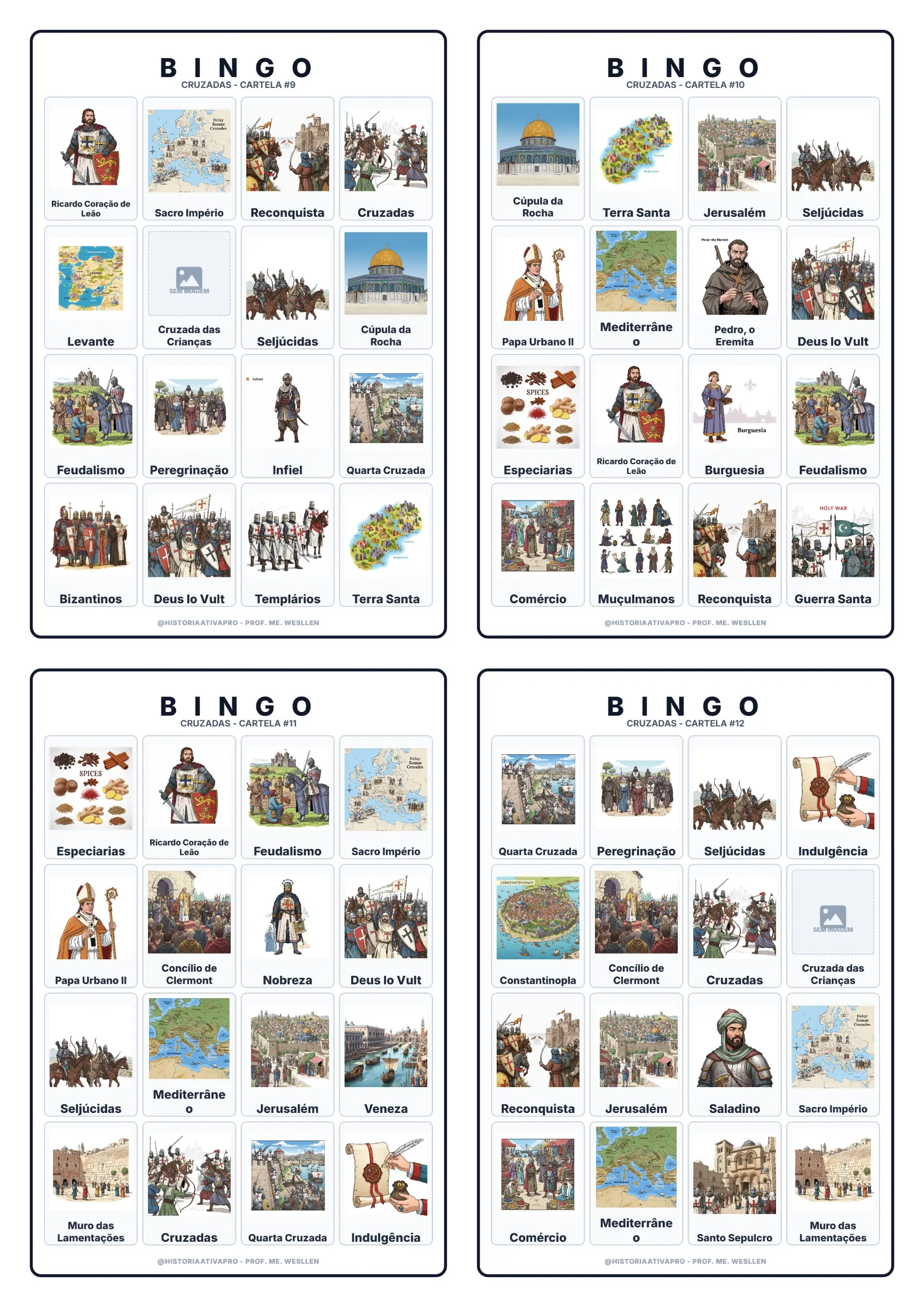 Bingo de História: Cruzadas e Idade Média - 7º Ano — amostra 3: Jogo de Bingo sobre as Cruzadas, expedições à Terra Santa e…