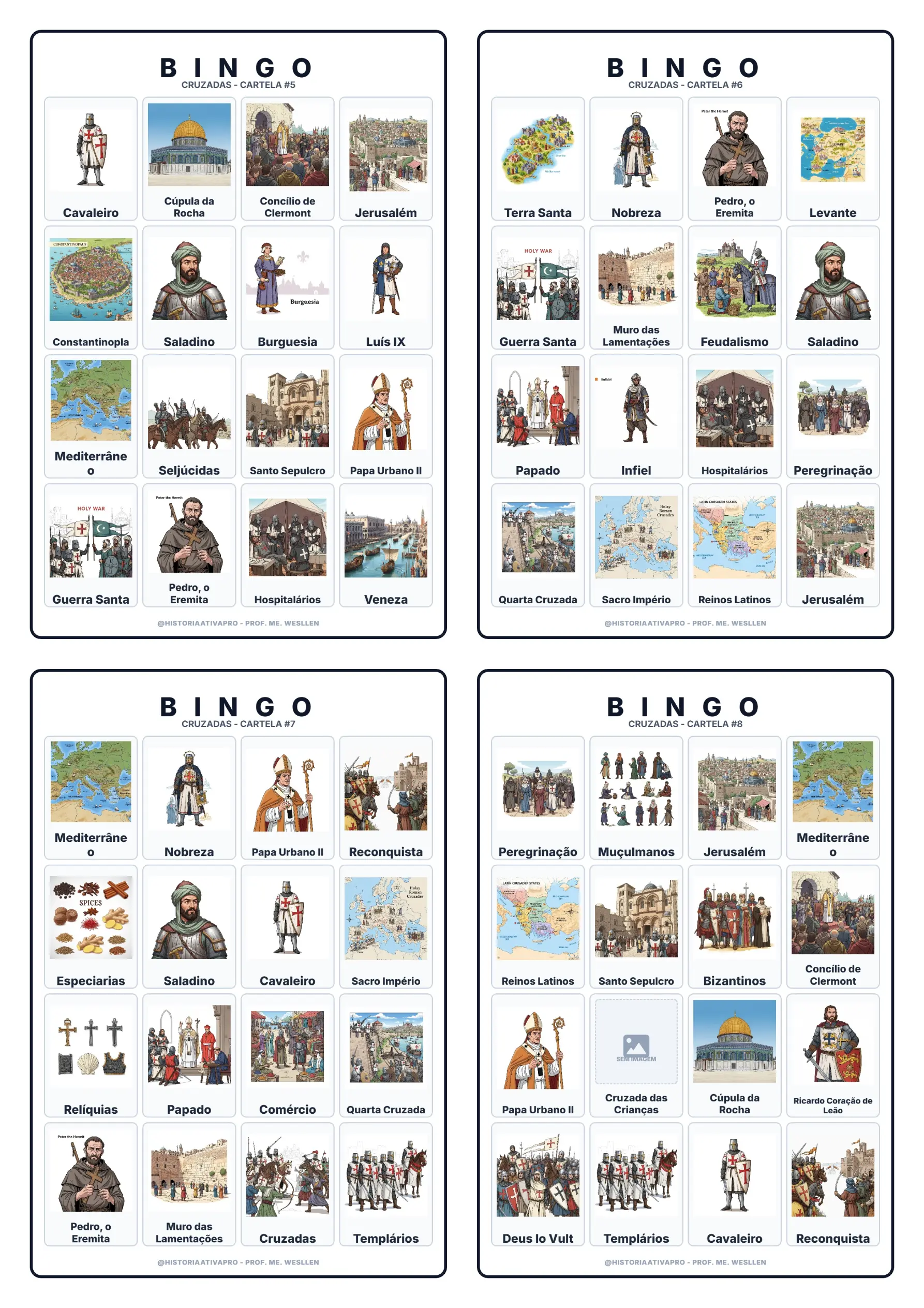 Bingo de História: Cruzadas e Idade Média - 7º Ano — amostra 4: Jogo de Bingo sobre as Cruzadas, expedições à Terra Santa e…