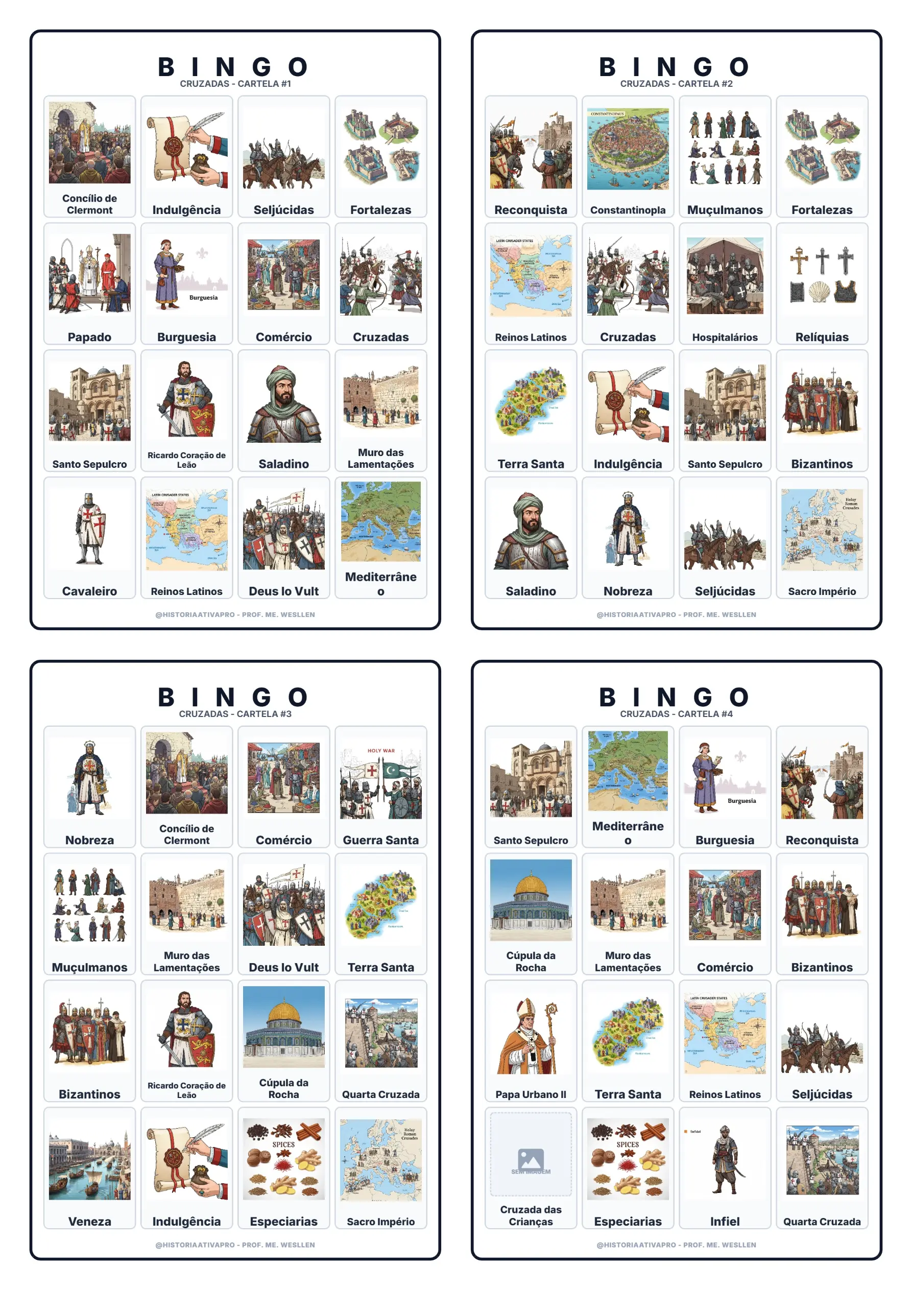Bingo de História: Cruzadas e Idade Média - 7º Ano — amostra 5: Jogo de Bingo sobre as Cruzadas, expedições à Terra Santa e…