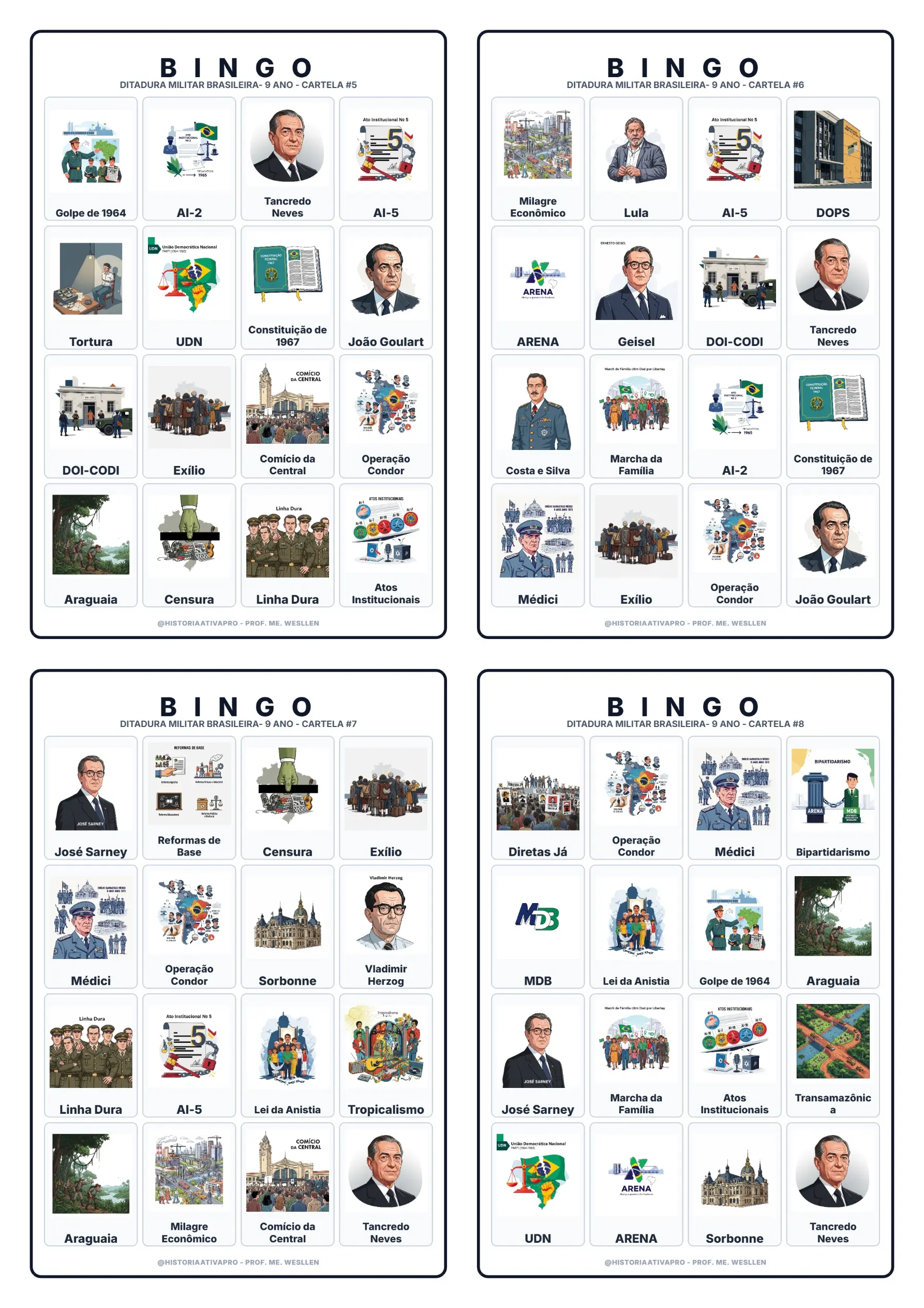 Bingo de História: Ditadura Civil-Militar - 9º Ano — amostra 4: Jogo de Bingo sobre a Ditadura Civil-Militar no Brasil… Bingo de História: Ditadura Civil-Militar - 9º Ano — amostra 4: Jogo de Bingo sobre a Ditadura Civil-Militar no Brasil…