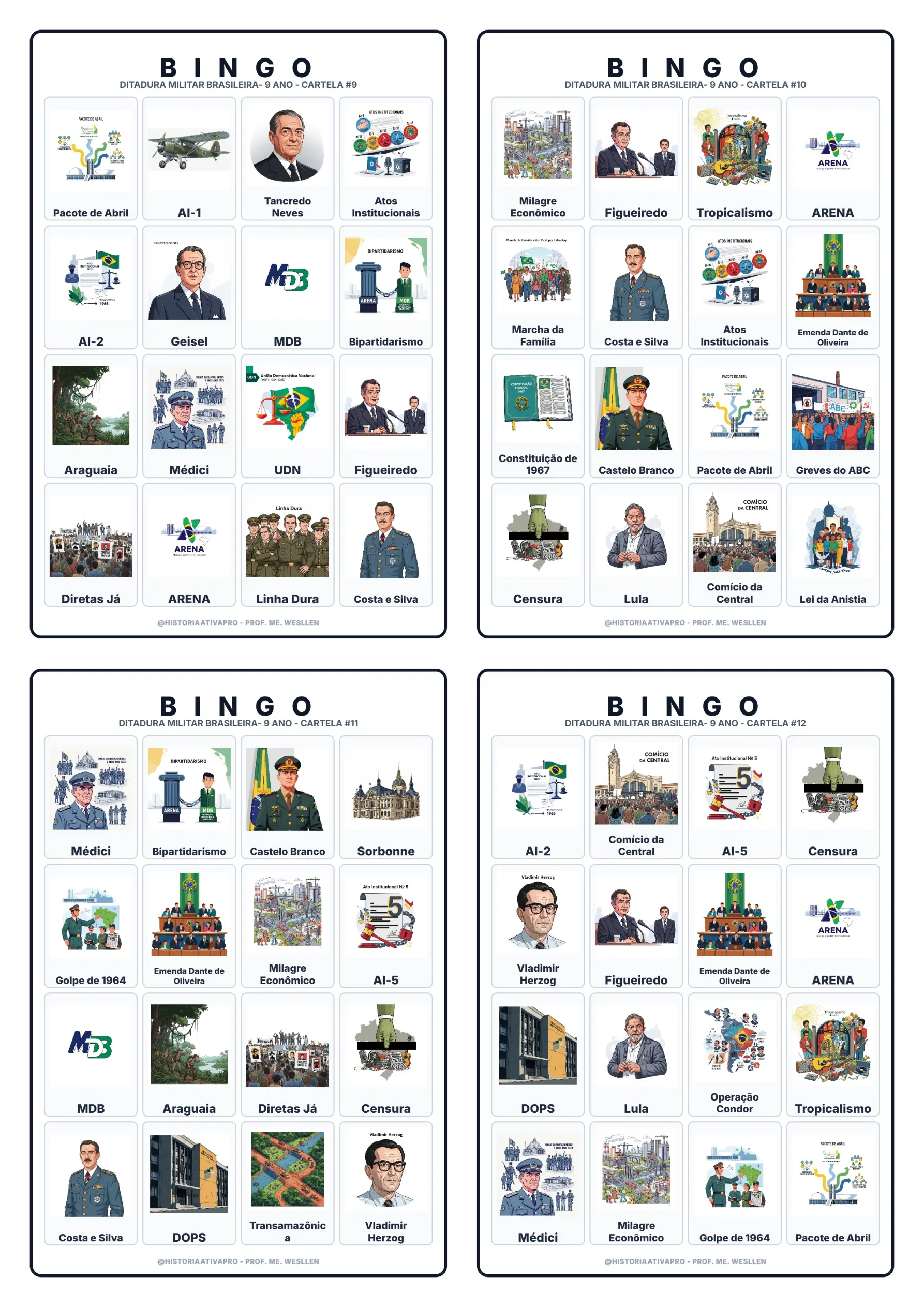 Bingo de História: Ditadura Civil-Militar - 9º Ano — amostra 5: Jogo de Bingo sobre a Ditadura Civil-Militar no Brasil… Bingo de História: Ditadura Civil-Militar - 9º Ano — amostra 5: Jogo de Bingo sobre a Ditadura Civil-Militar no Brasil…