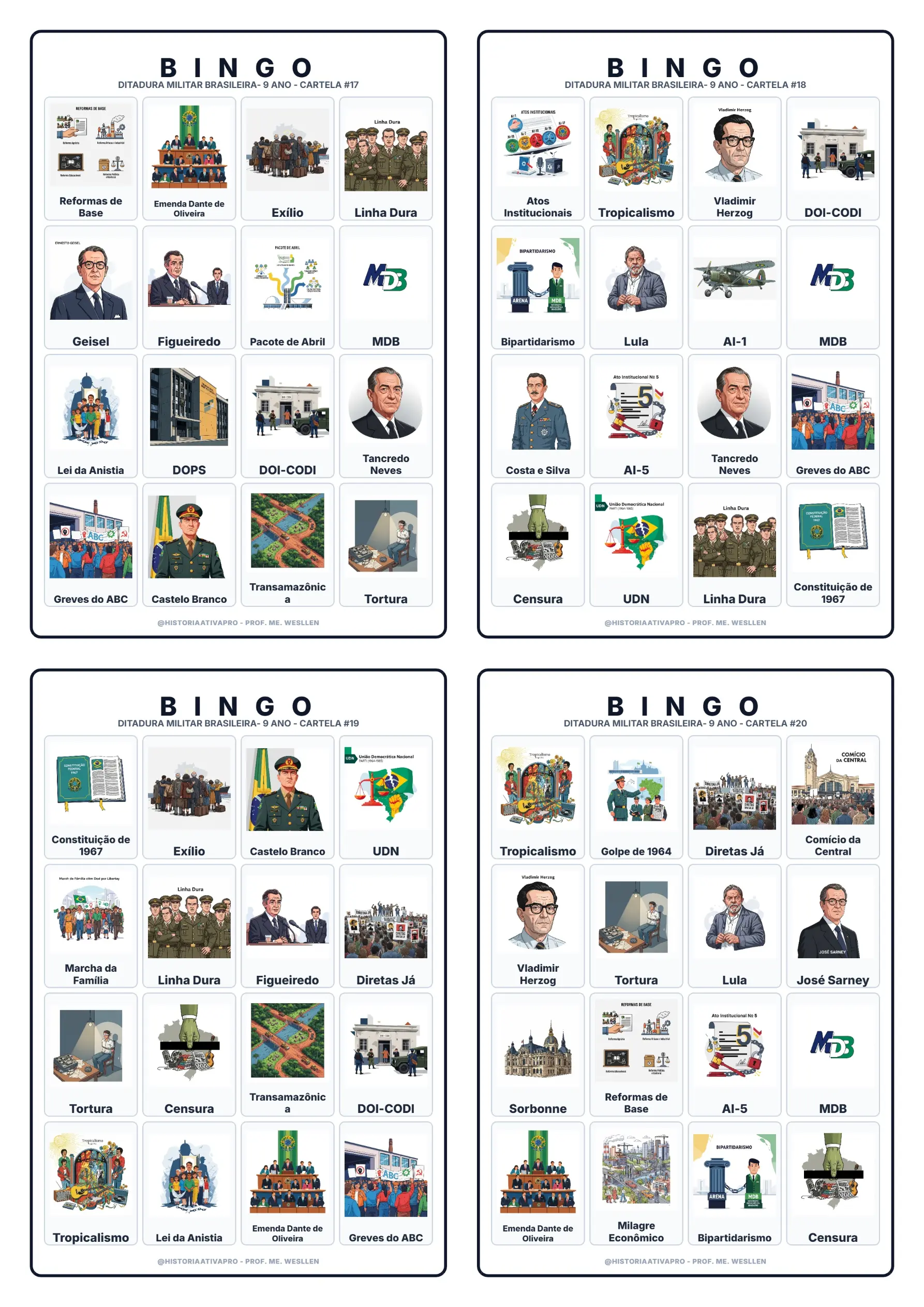 Bingo de História: Ditadura Civil-Militar - 9º Ano — amostra 7: Jogo de Bingo sobre a Ditadura Civil-Militar no Brasil… Bingo de História: Ditadura Civil-Militar - 9º Ano — amostra 7: Jogo de Bingo sobre a Ditadura Civil-Militar no Brasil…