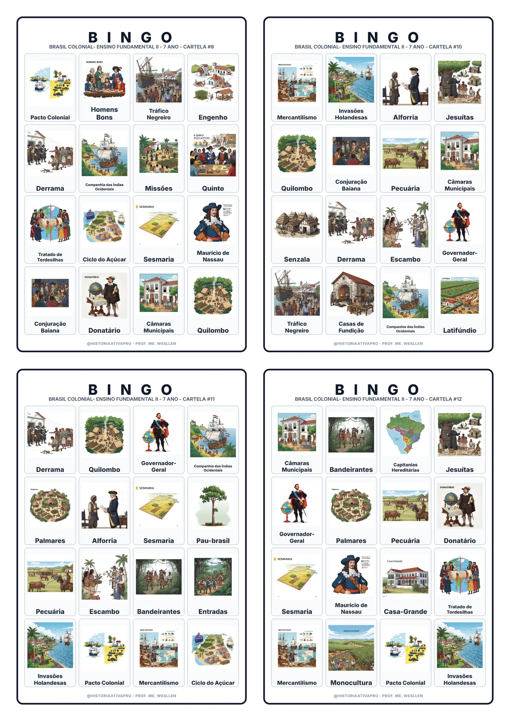Bingo de História: Economia Açucareira - 7º Ano — amostra 5: Jogo de Bingo sobre a Economia Açucareira e os Engenhos no…