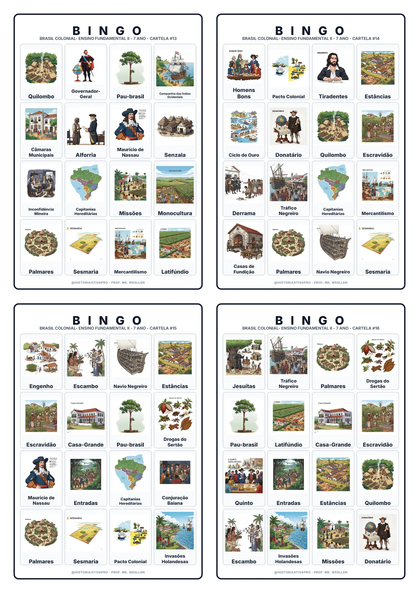 Bingo de História: Economia Açucareira - 7º Ano — amostra 6: Jogo de Bingo sobre a Economia Açucareira e os Engenhos no…