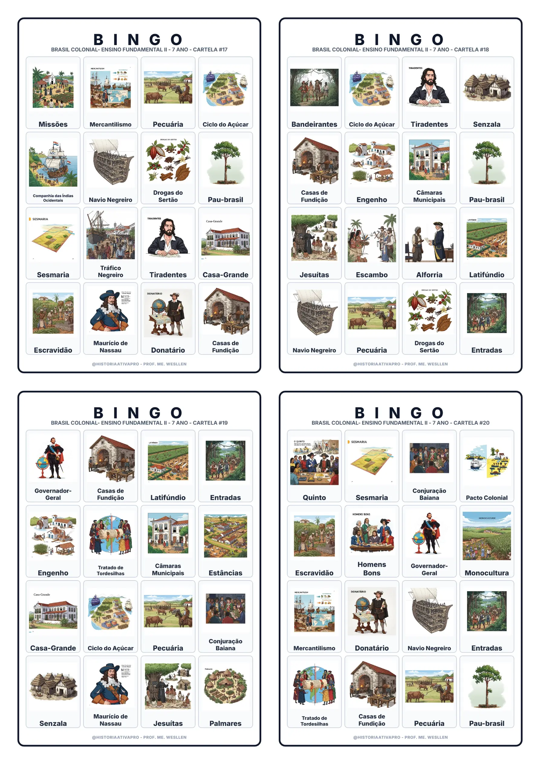Bingo de História: Economia Açucareira - 7º Ano — amostra 7: Jogo de Bingo sobre a Economia Açucareira e os Engenhos no…