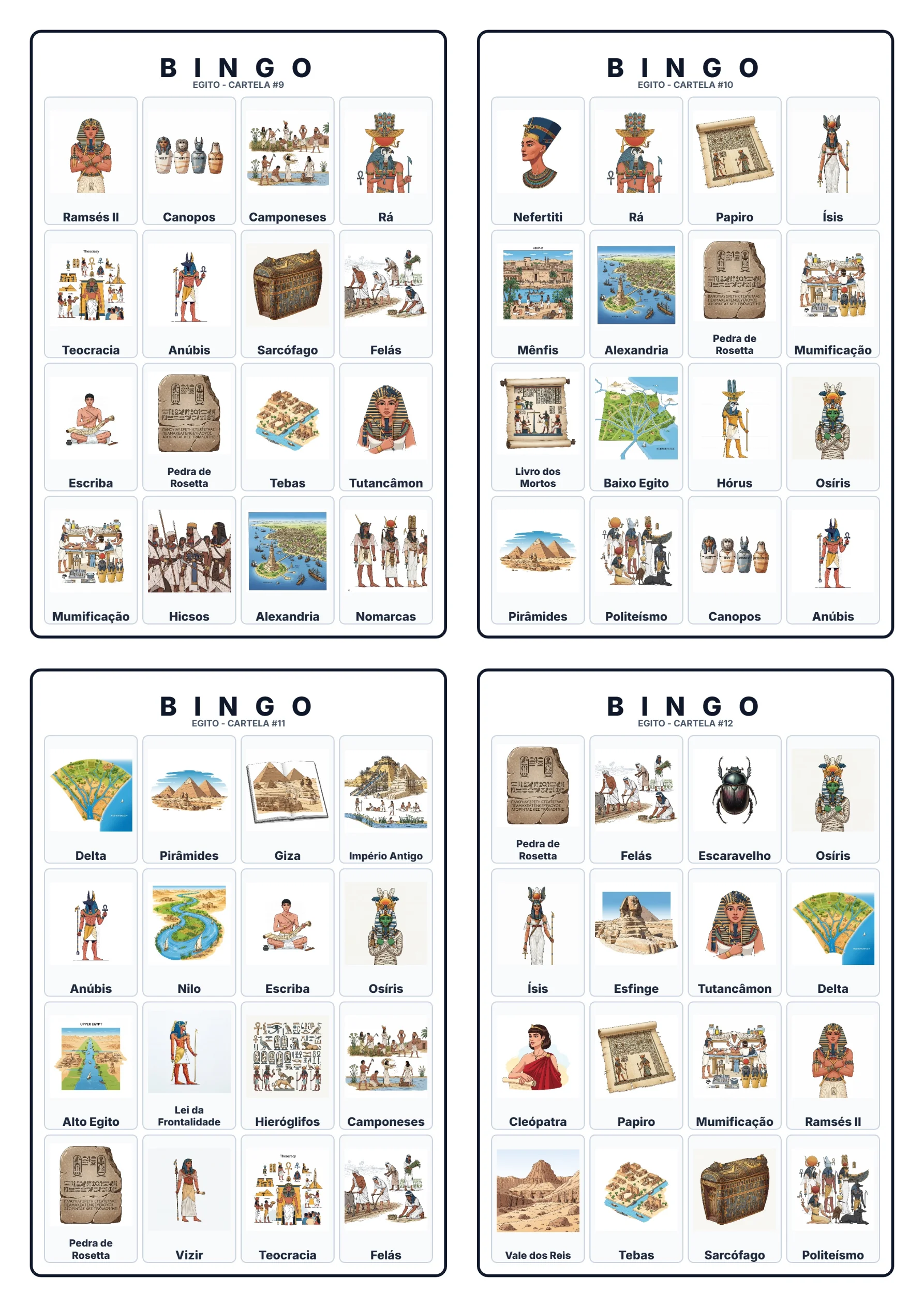 Bingo de História: Egito Antigo - 6º Ano — amostra 5: Jogo de Bingo sobre o Egito Antigo, Faraós e Pirâmides Bingo de História: Egito Antigo - 6º Ano — amostra 5: Jogo de Bingo sobre o Egito Antigo, Faraós e Pirâmides