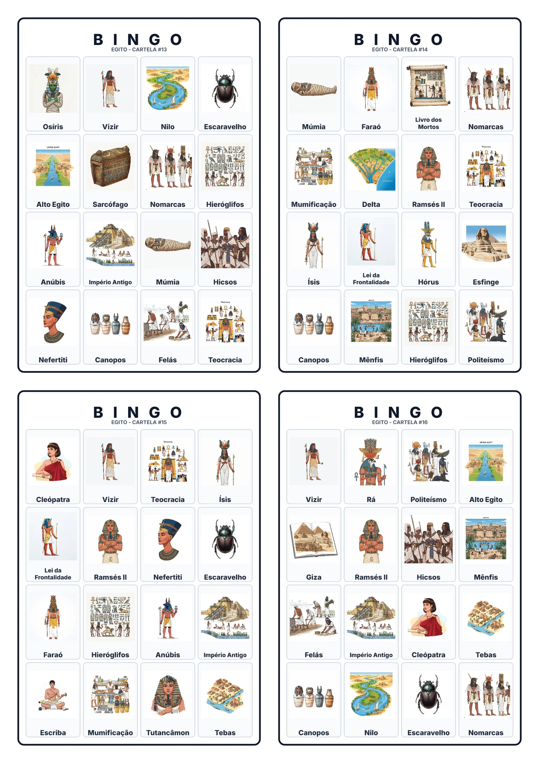 Bingo de História: Egito Antigo - 6º Ano — amostra 6: Jogo de Bingo sobre o Egito Antigo, Faraós e Pirâmides Bingo de História: Egito Antigo - 6º Ano — amostra 6: Jogo de Bingo sobre o Egito Antigo, Faraós e Pirâmides