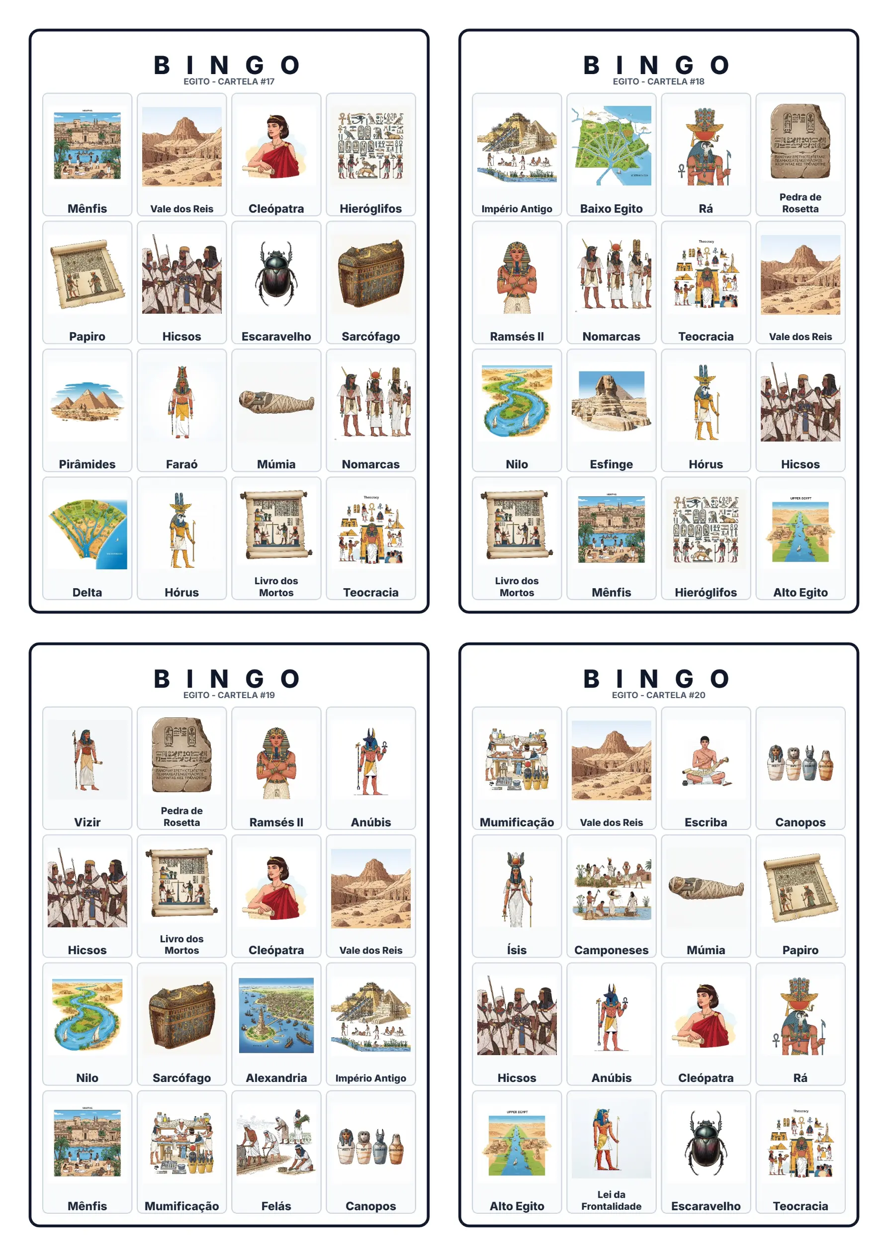 Bingo de História: Egito Antigo - 6º Ano — amostra 7: Jogo de Bingo sobre o Egito Antigo, Faraós e Pirâmides Bingo de História: Egito Antigo - 6º Ano — amostra 7: Jogo de Bingo sobre o Egito Antigo, Faraós e Pirâmides