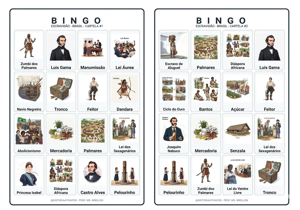 Bingo de História: Escravidão e Resistência - 7º e 8º Ano — Jogos pedagógicos para Fundamental II (6º–9º): Jogo de Bingo…