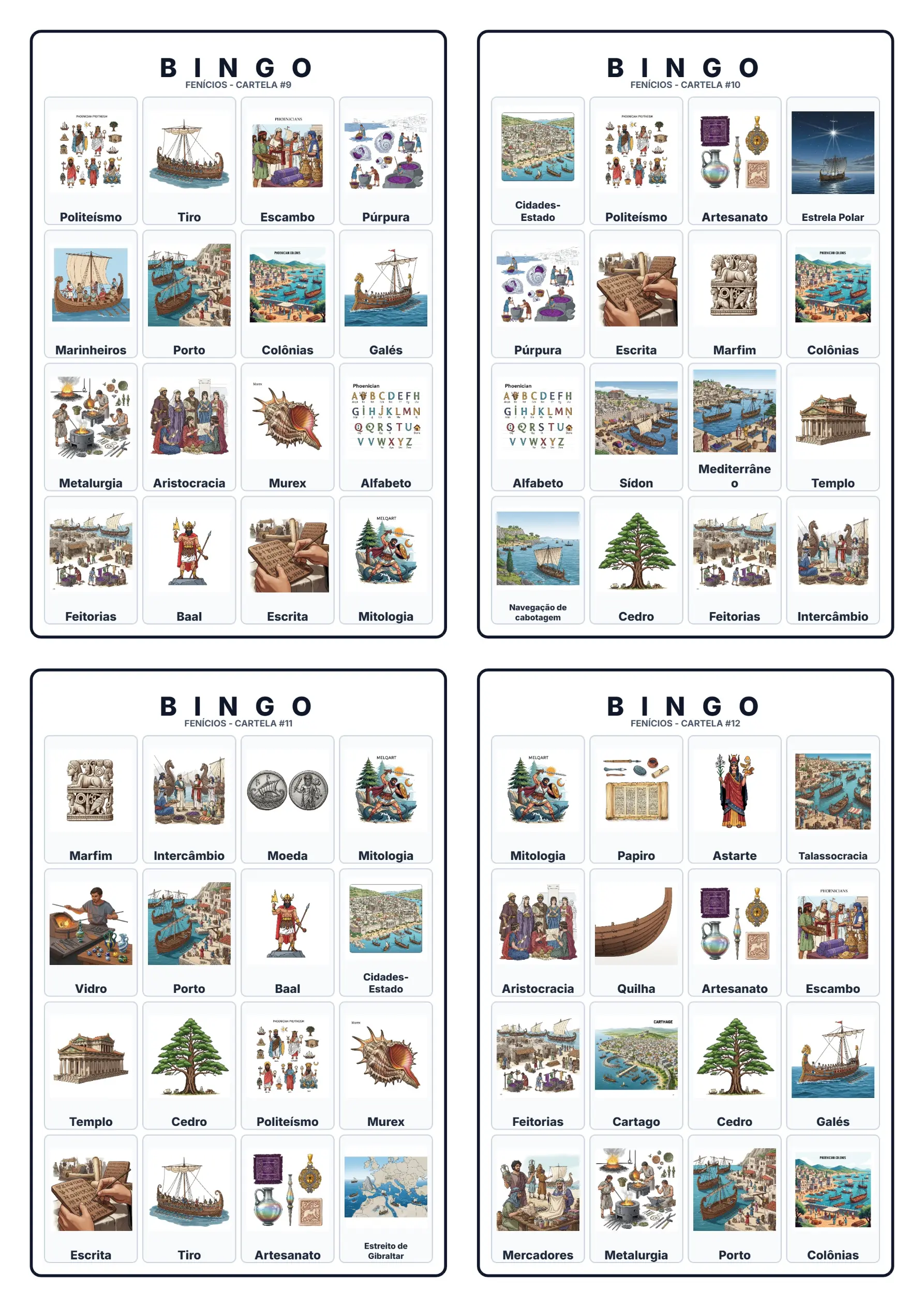 Bingo de História: Fenícios e o Alfabeto - 6º Ano — amostra 5: Jogo de Bingo sobre os Fenícios, comércio marítimo e o…