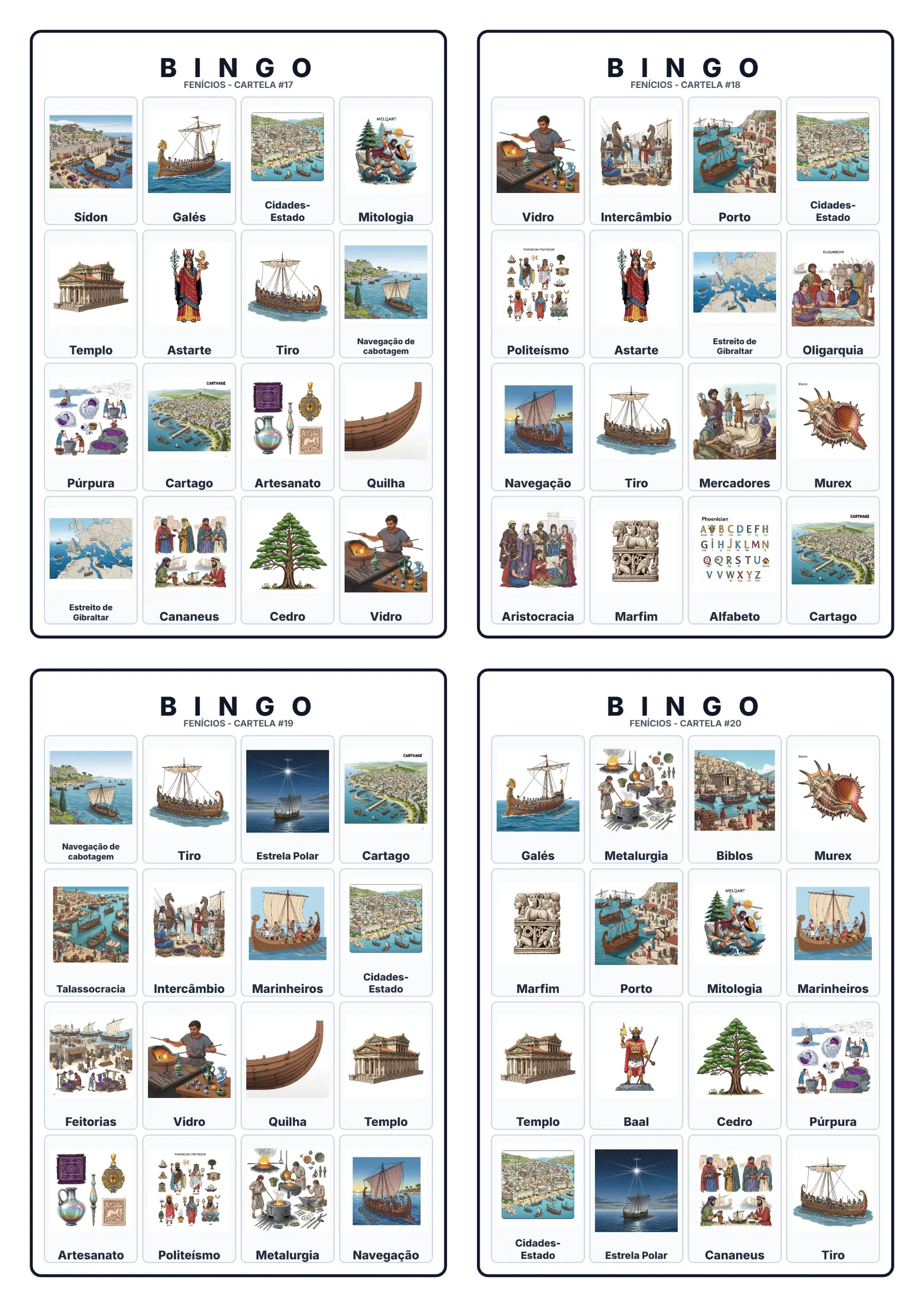 Bingo de História: Fenícios e o Alfabeto - 6º Ano — amostra 7: Jogo de Bingo sobre os Fenícios, comércio marítimo e o…