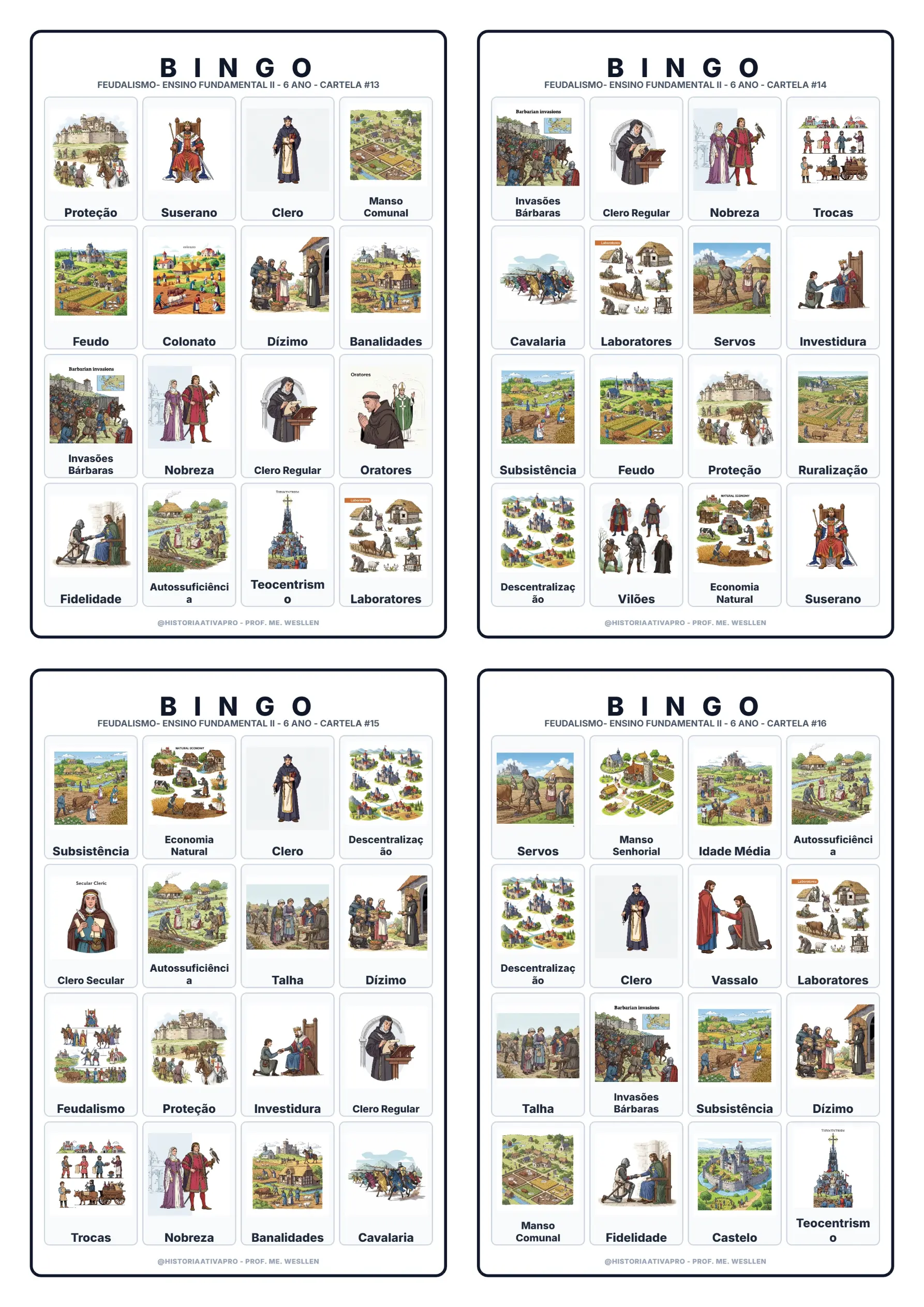 Bingo de História: Feudalismo - 7º Ano — amostra 2: Jogo de Bingo sobre o Feudalismo, sociedade estamental e economia…