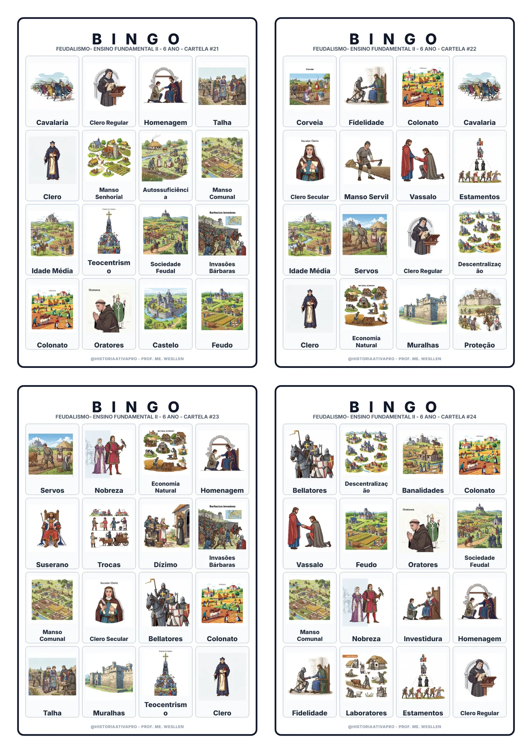 Bingo de História: Feudalismo - 7º Ano — Jogos pedagógicos para Fundamental II (6º–9º): Jogo de Bingo sobre o Feudalismo,…