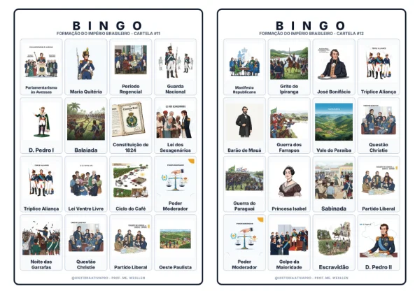 Bingo de História: Formação do Império - 8º Ano — amostra 3: Jogo de Bingo sobre a Formação do Império Brasileiro (1822–1831) Bingo de História: Formação do Império - 8º Ano — amostra 3: Jogo de Bingo sobre a Formação do Império Brasileiro (1822–1831)