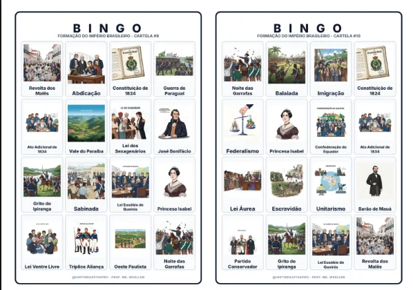 Bingo de História: Formação do Império - 8º Ano — amostra 4: Jogo de Bingo sobre a Formação do Império Brasileiro (1822–1831) Bingo de História: Formação do Império - 8º Ano — amostra 4: Jogo de Bingo sobre a Formação do Império Brasileiro (1822–1831)