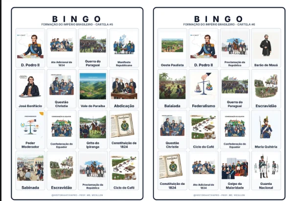 Bingo de História: Formação do Império - 8º Ano — amostra 6: Jogo de Bingo sobre a Formação do Império Brasileiro (1822–1831) Bingo de História: Formação do Império - 8º Ano — amostra 6: Jogo de Bingo sobre a Formação do Império Brasileiro (1822–1831)
