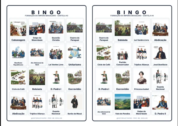 Bingo de História: Formação do Império - 8º Ano — amostra 7: Jogo de Bingo sobre a Formação do Império Brasileiro (1822–1831) Bingo de História: Formação do Império - 8º Ano — amostra 7: Jogo de Bingo sobre a Formação do Império Brasileiro (1822–1831)
