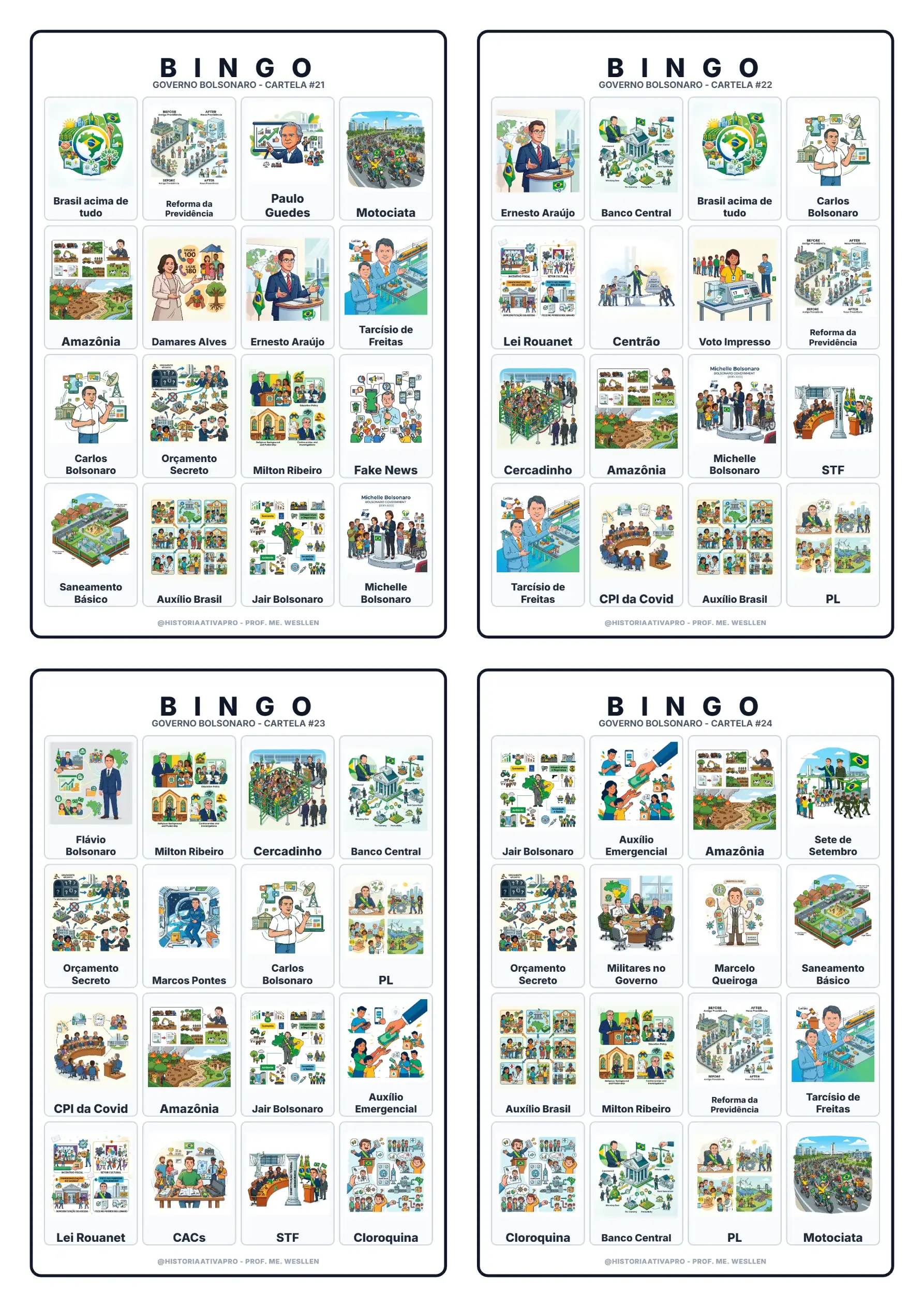 Bingo de História: Governo Bolsonaro - 9º Ano — amostra 1: Jogo de Bingo sobre o Governo Bolsonaro e a História do Brasil…
